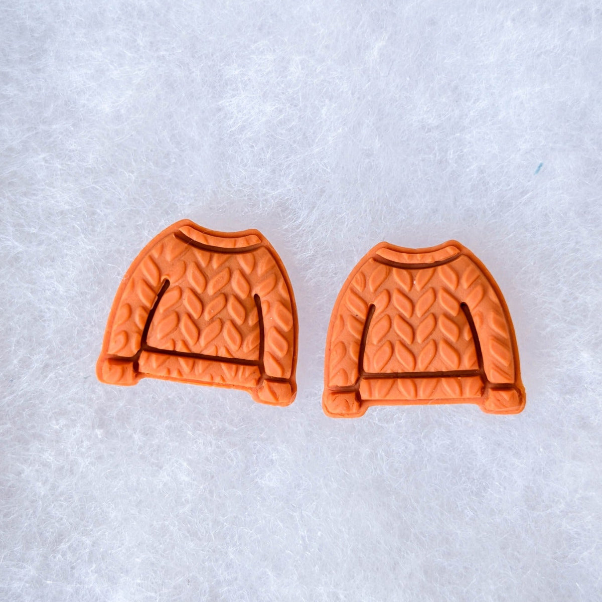 Burnt orange knitted sweater stud earrings