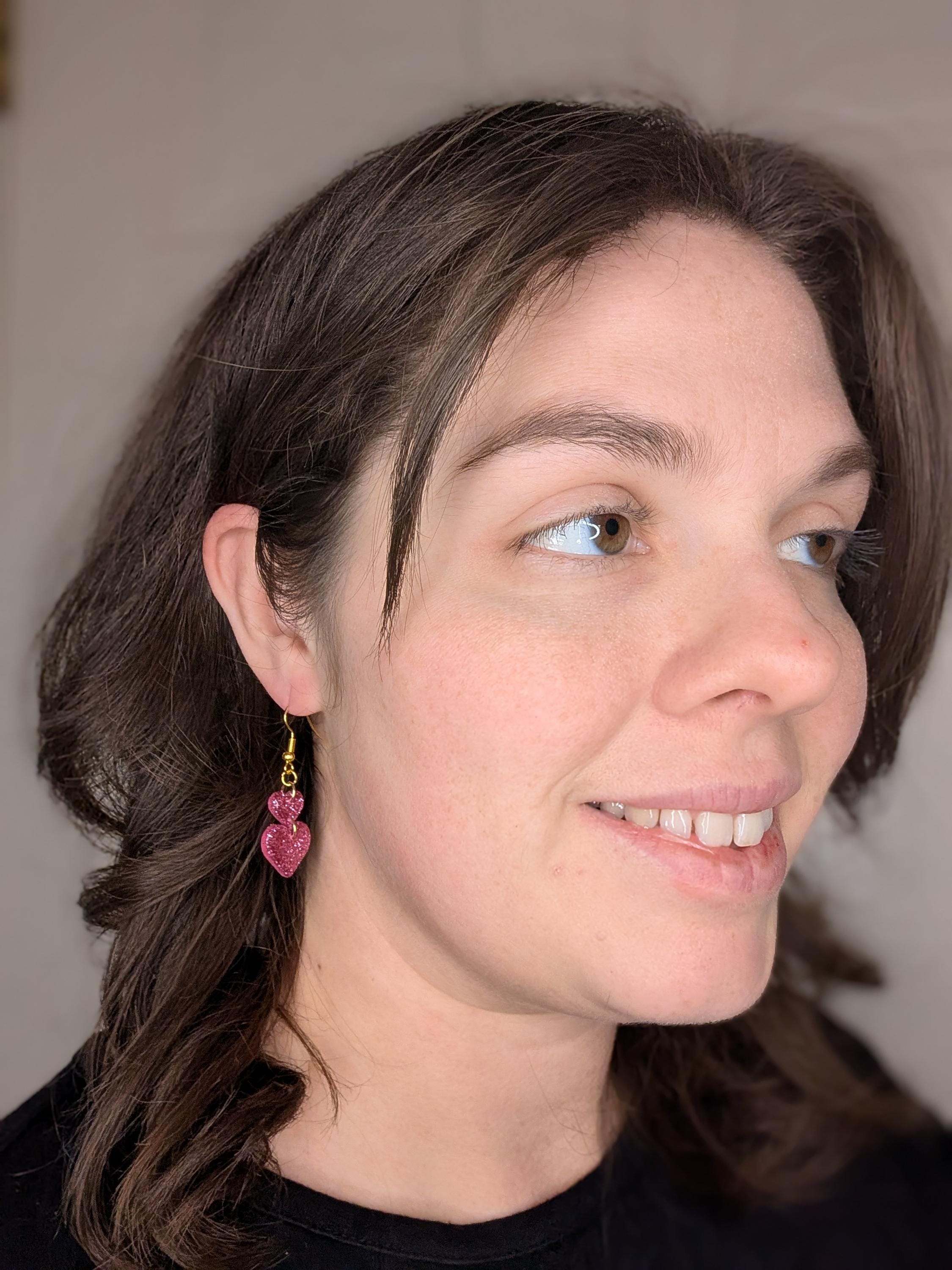 Stacked Double Heart Glitter Earrings