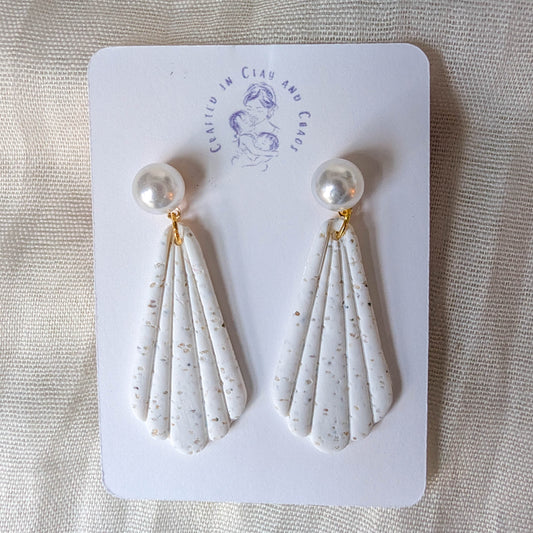 Cape Cod Sand Long Shell Earrings, Long Pearl Coastal Earrings, Handmade Beach Jewelry for Mother of Bride or Summer Officewear
