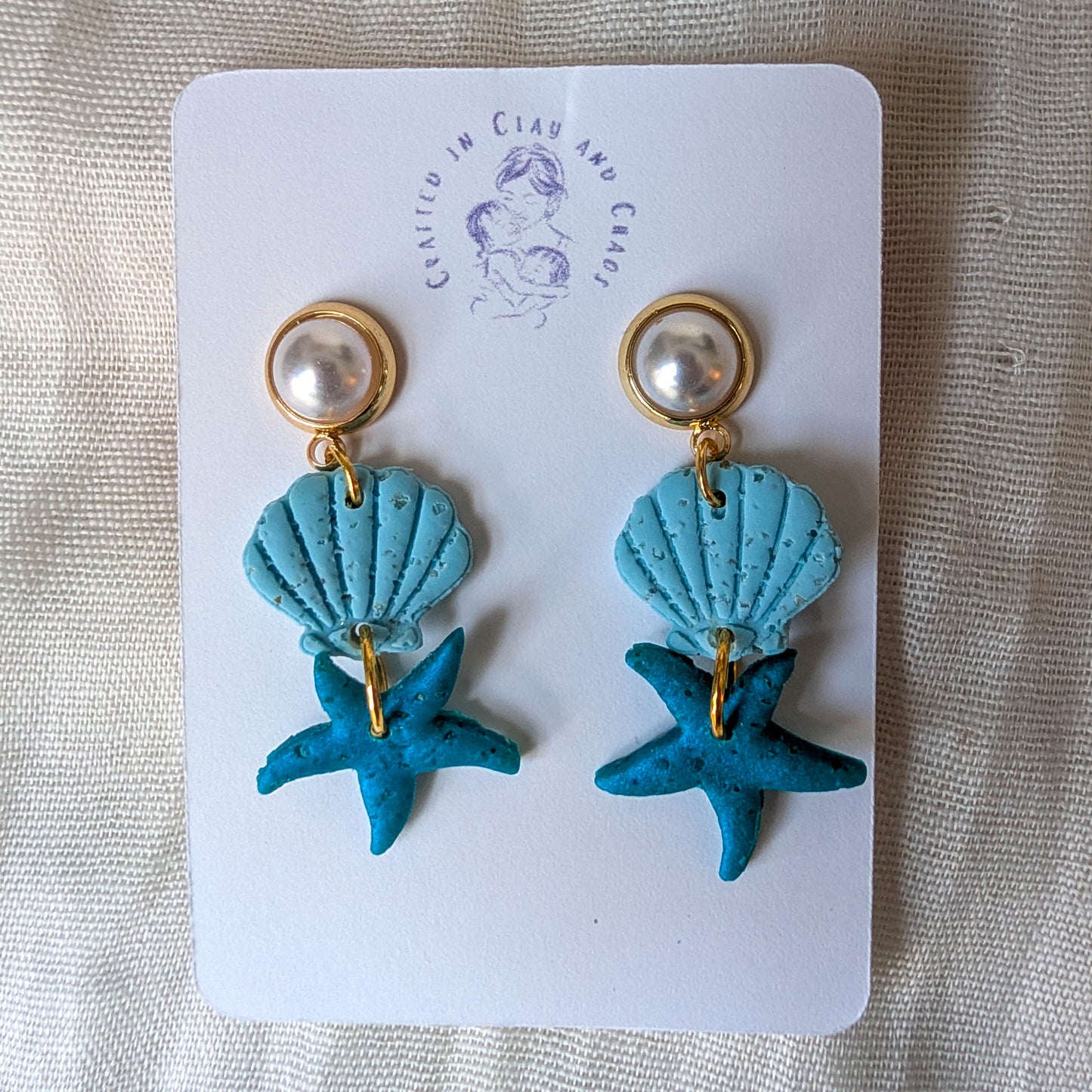 Cape Cod Sand Shell Starfish Earrings, Pearl Coastal Statement Earrings for Beach Dinner Date or Summer Brunch
