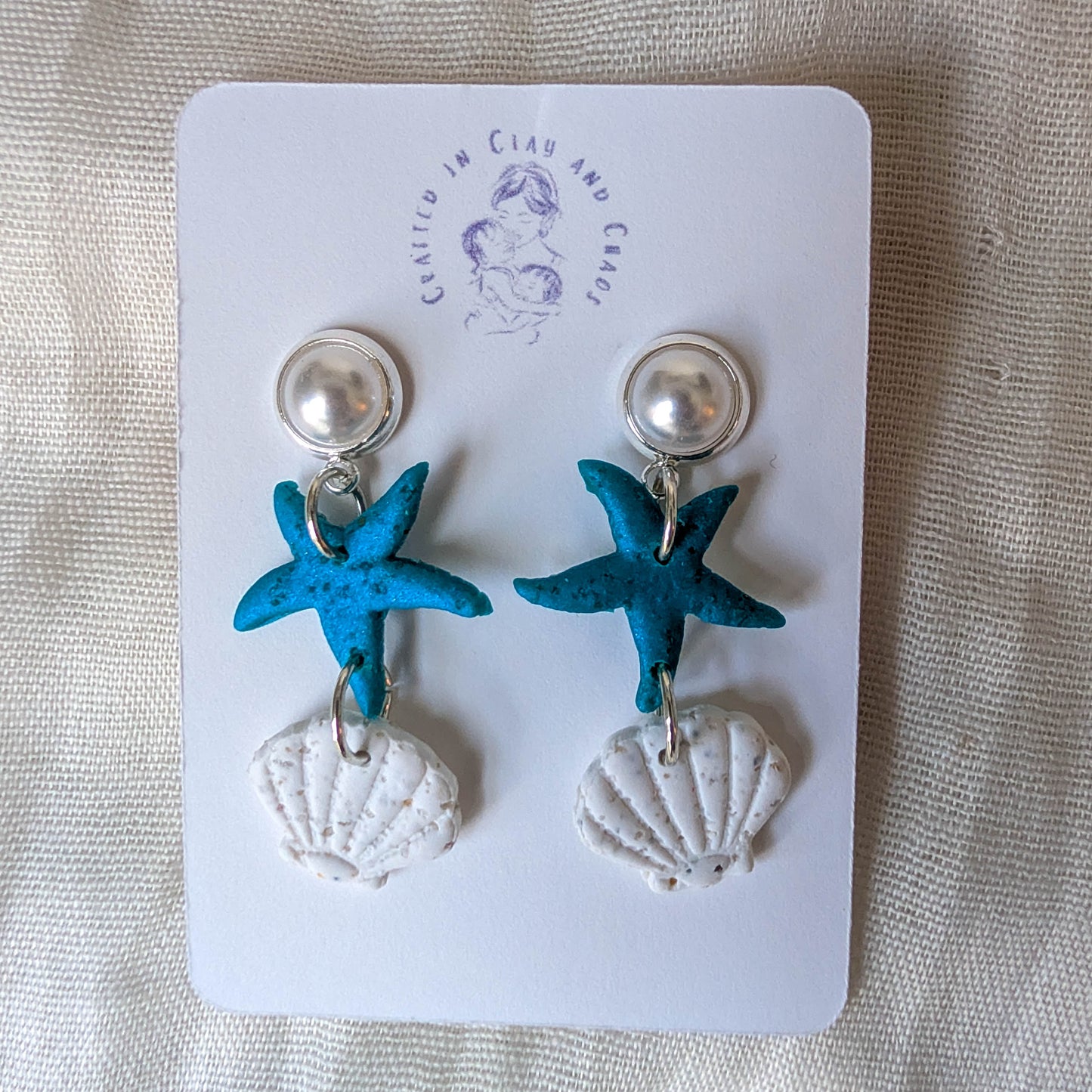 Cape Cod Sand Shell Starfish Earrings, Pearl Coastal Statement Earrings for Beach Dinner Date or Summer Brunch