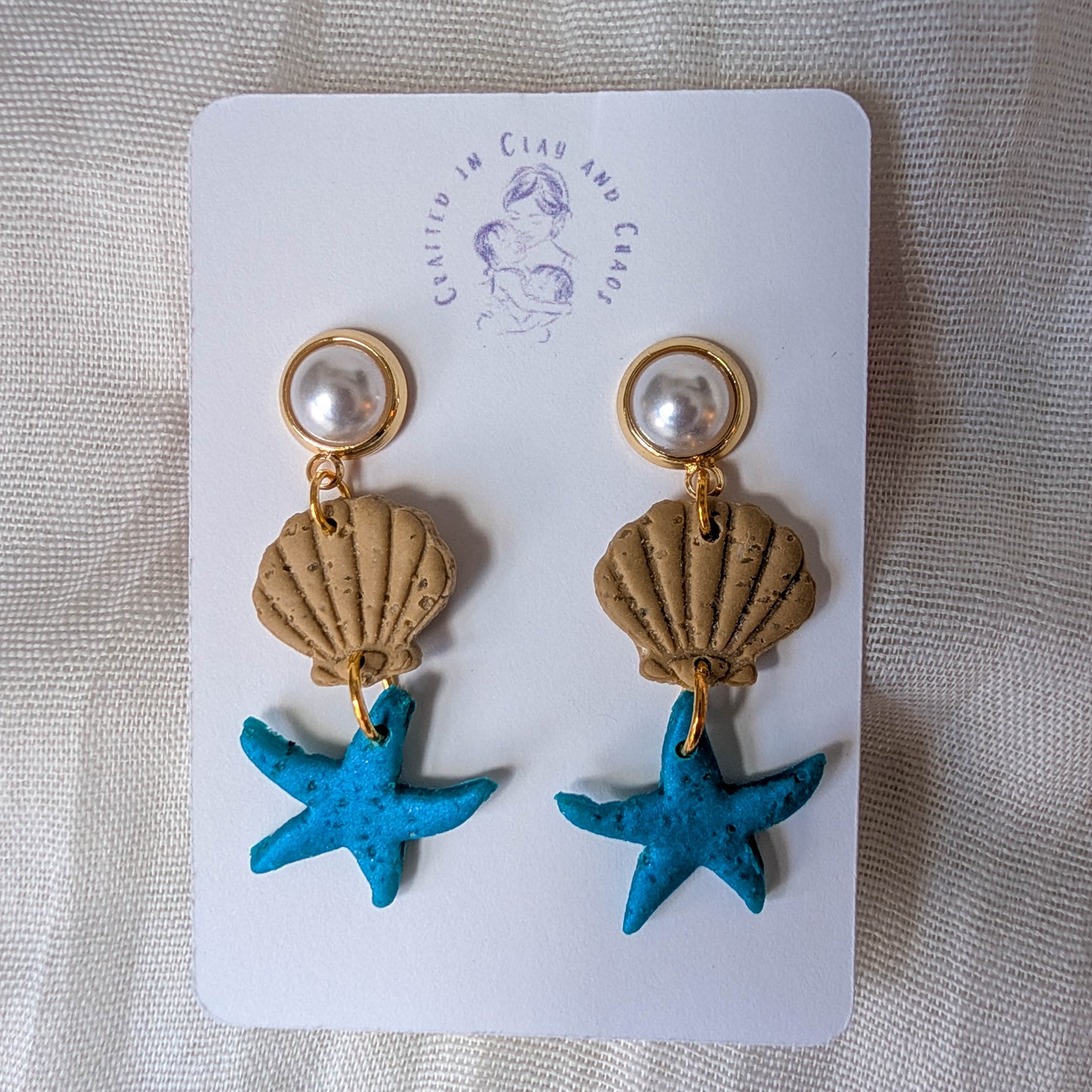 Cape Cod Sand Shell Starfish Earrings, Pearl Coastal Statement Earrings for Beach Dinner Date or Summer Brunch