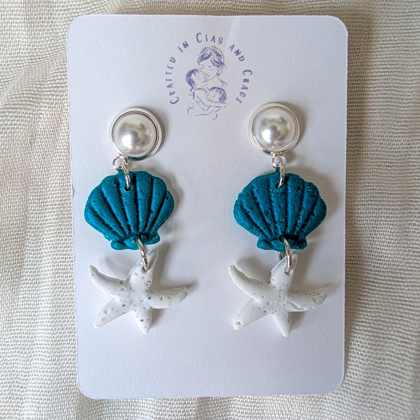 Cape Cod Sand Shell Starfish Earrings, Pearl Coastal Statement Earrings for Beach Dinner Date or Summer Brunch