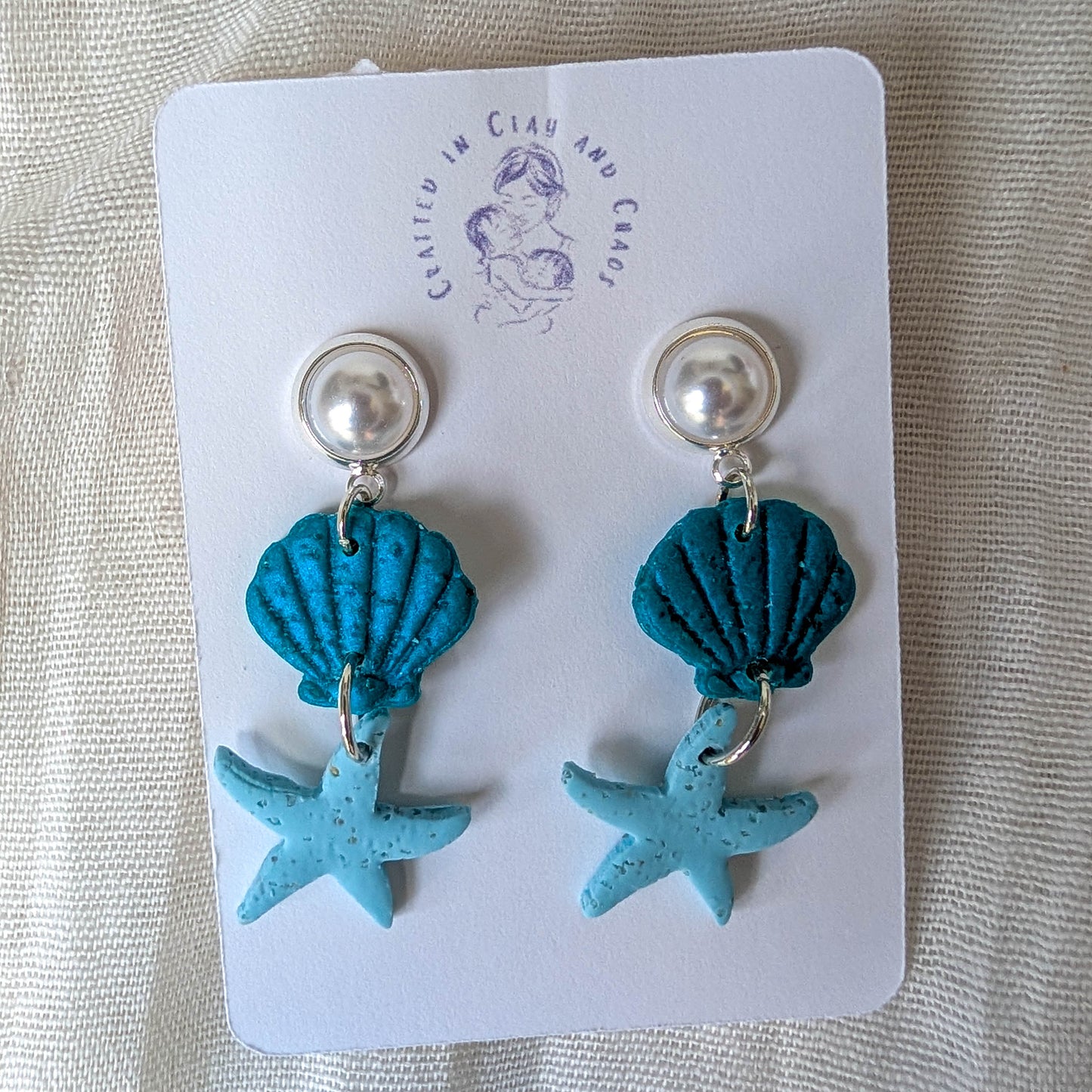 Cape Cod Sand Shell Starfish Earrings, Pearl Coastal Statement Earrings for Beach Dinner Date or Summer Brunch