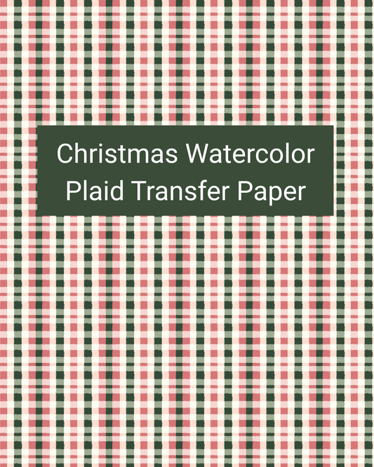 Christmas Watercolor Plaid polymer clay transfer paper with soft watercolor plaid stripes in a timeless holiday repeat in cream, red, blush, sage, and forest green