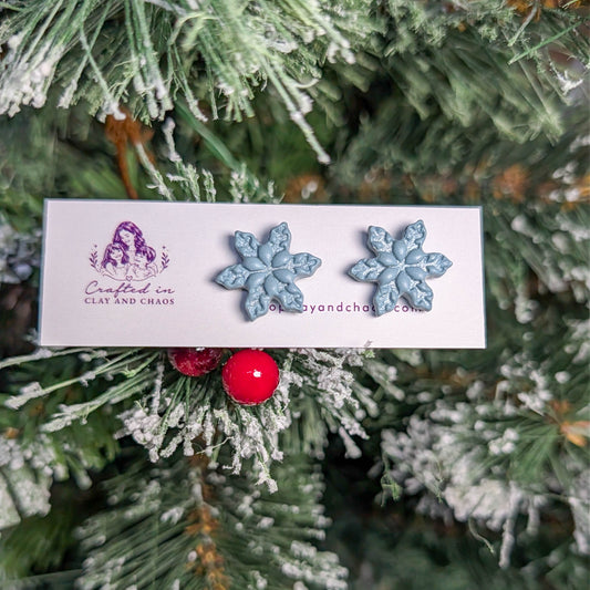 Blue Snowflake Stud Earrings – Winter Jewelry