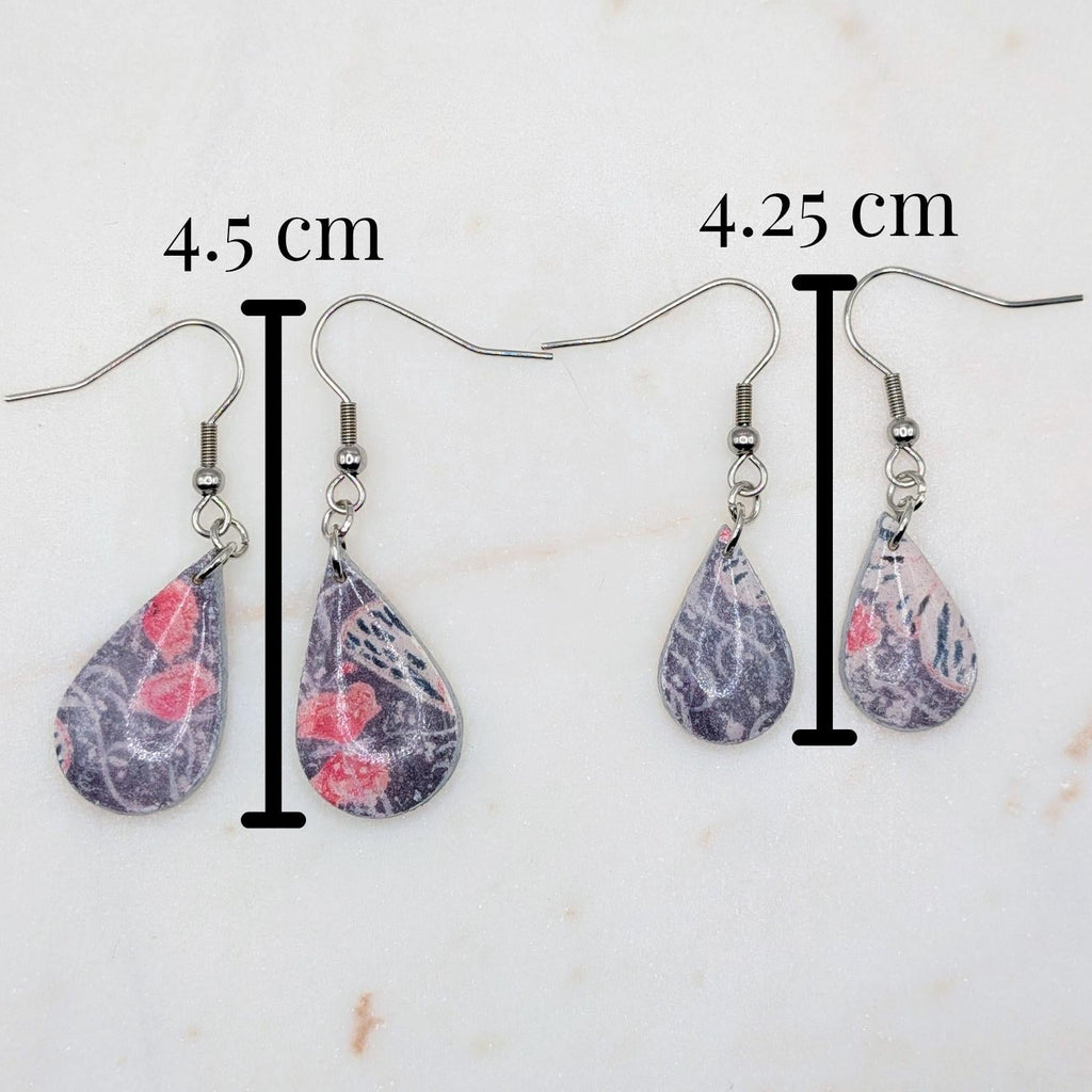 Abstract Polymer Clay Dangle Earrings with Silver Border