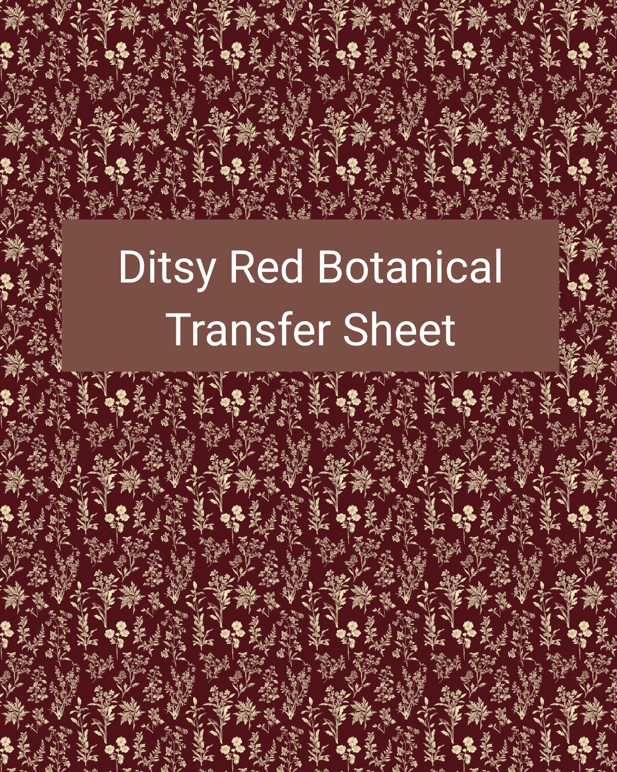 Ditsy Red Botanical polymer clay transfer paper with muted wine red and warm cream and tiny cream leafy sprigs and delicate repeating botanical clusters