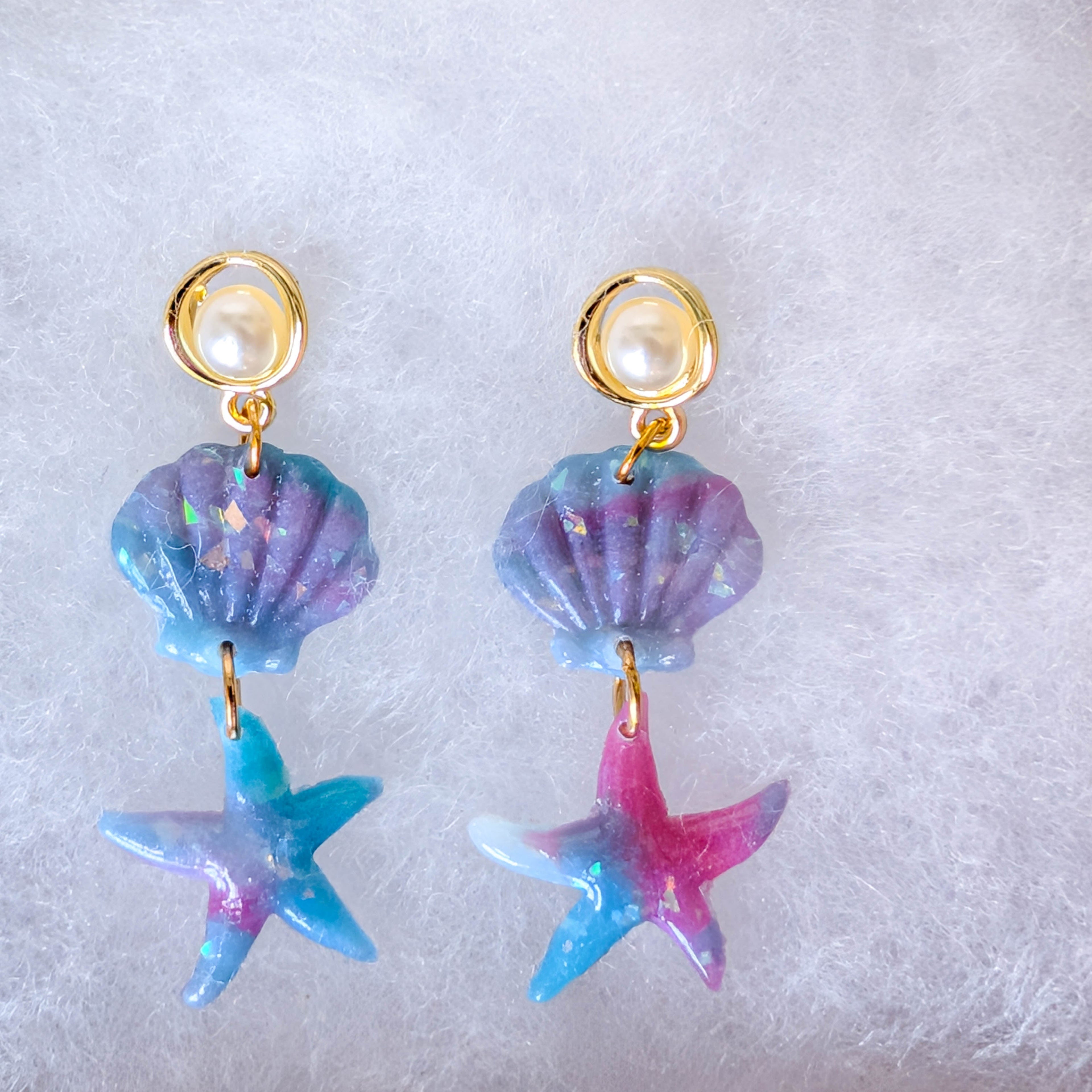 Whimsical Mermaid Marble Statement Earrings for Summer Style