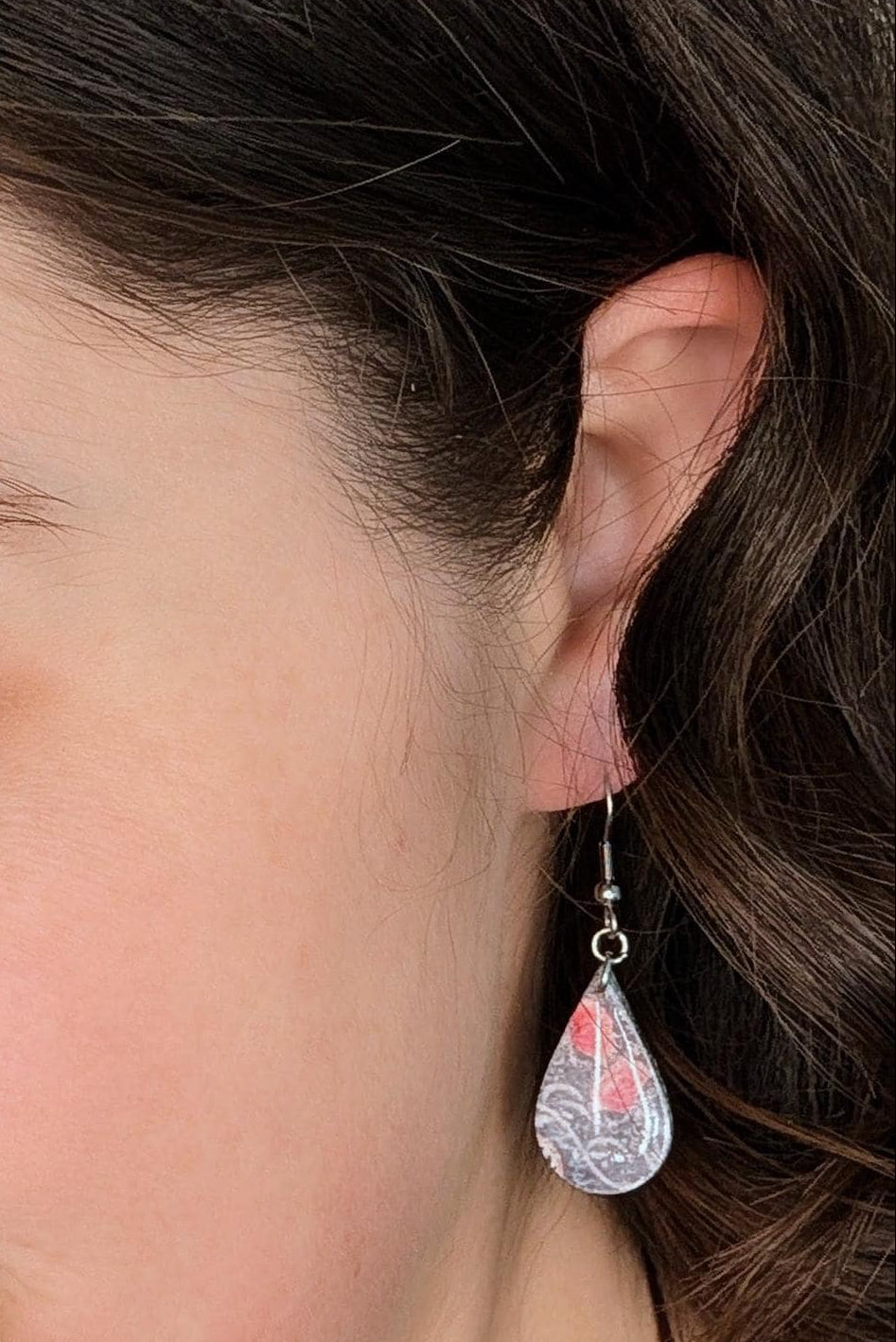 Abstract Polymer Clay Dangle Earrings with Silver Border