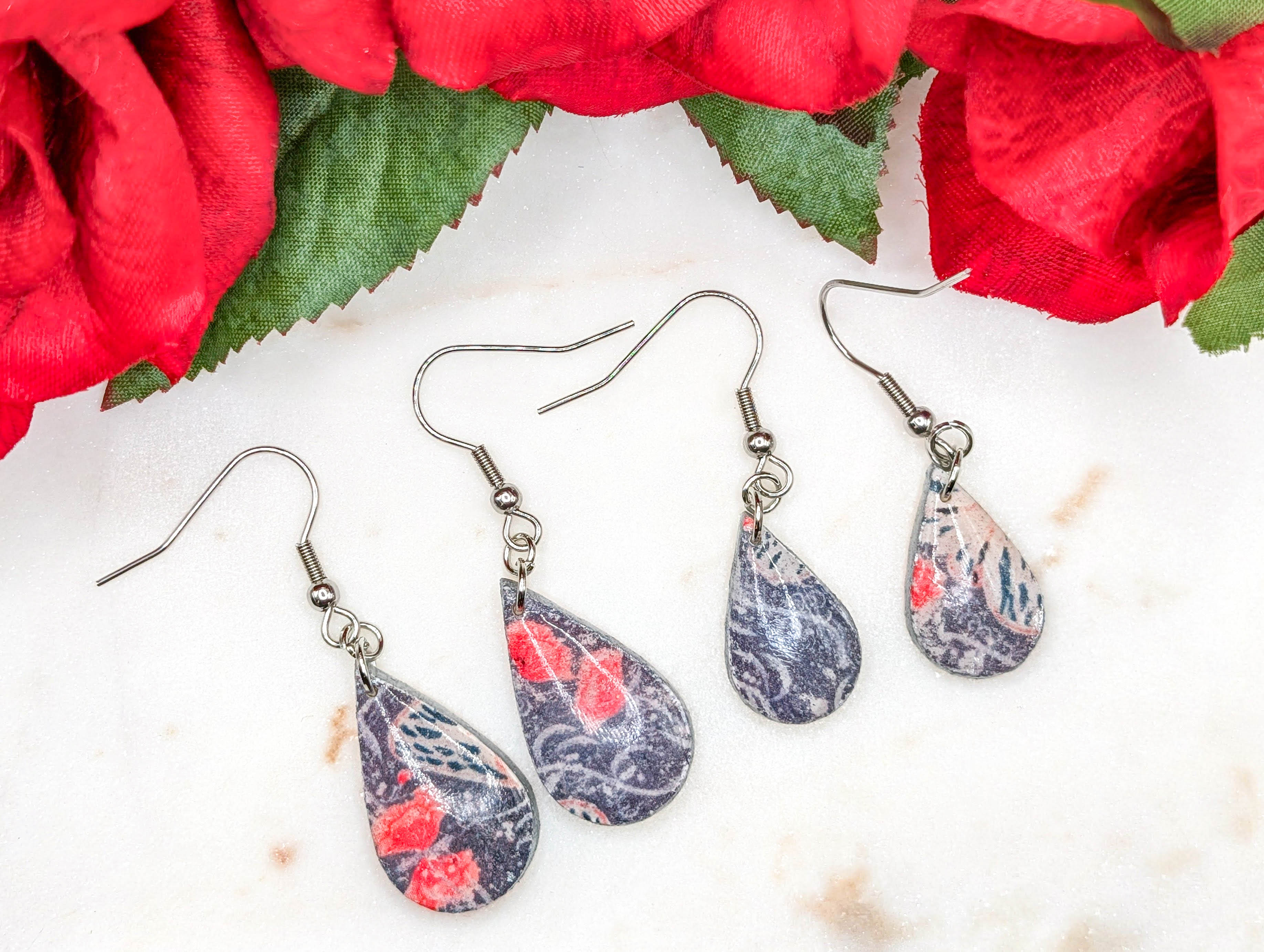 Abstract Polymer Clay Dangle Earrings with Silver Border