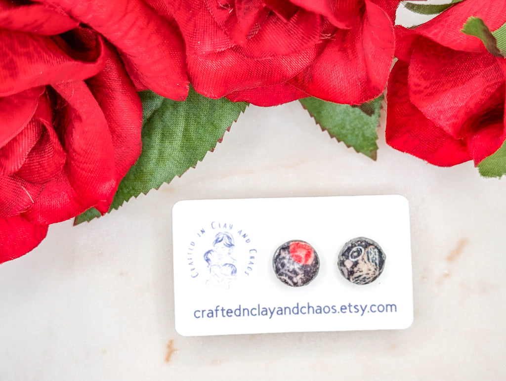 Abstract Polymer Clay Stud Earrings with Silver Border