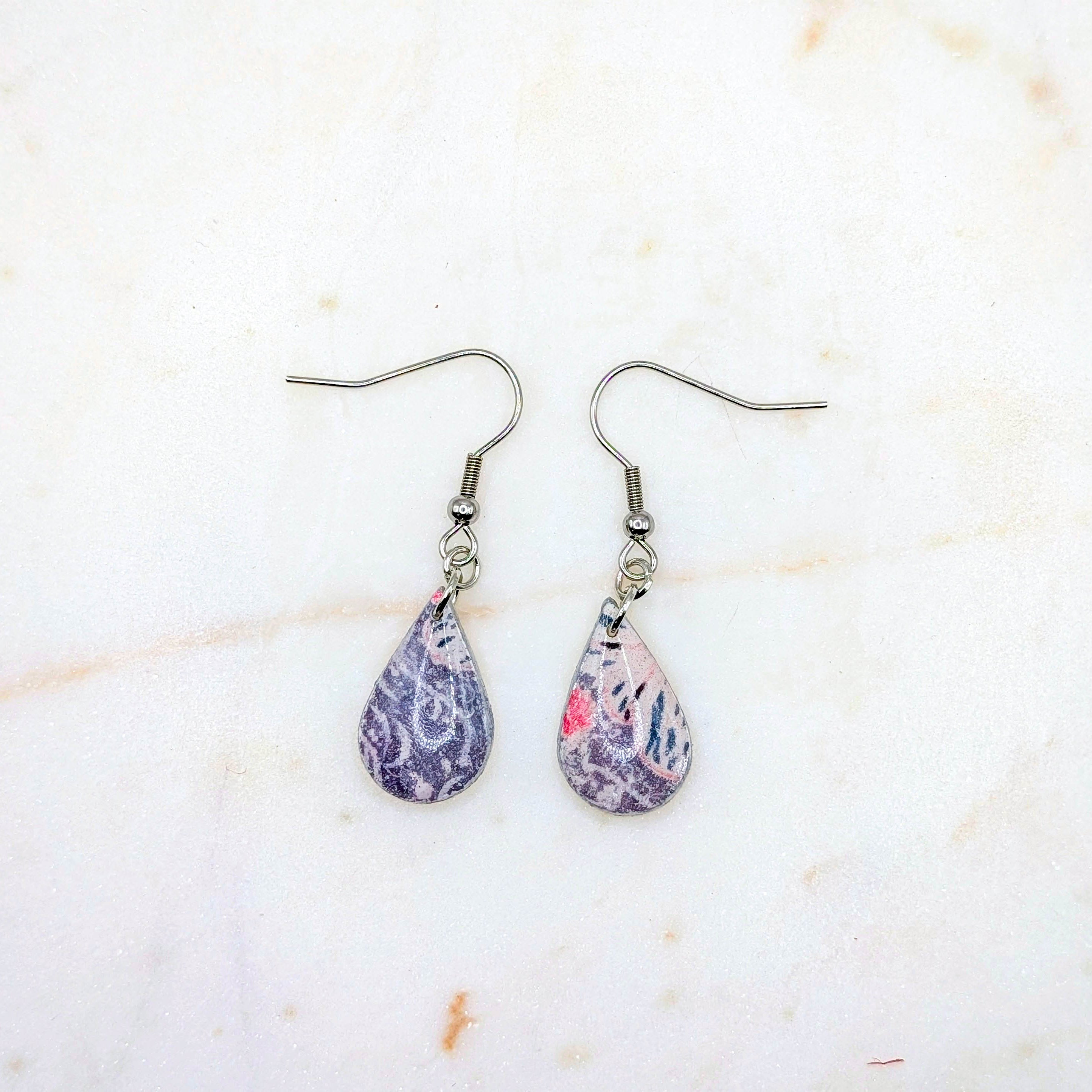 Abstract Polymer Clay Dangle Earrings with Silver Border