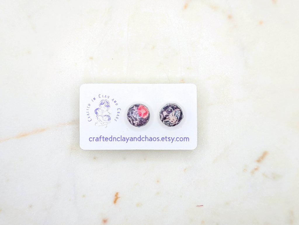 Abstract Polymer Clay Stud Earrings with Silver Border