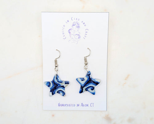 Blue Star Dangle Polymer Clay Earrings