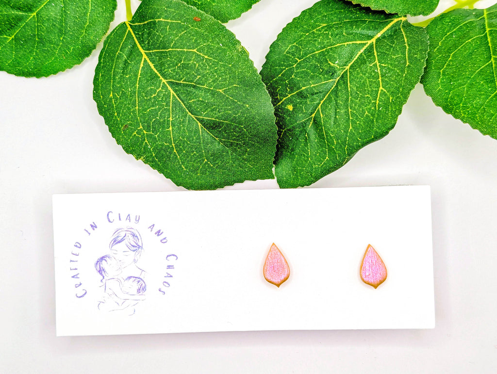 Handcrafted Polymer Clay Gold Leaf Studs