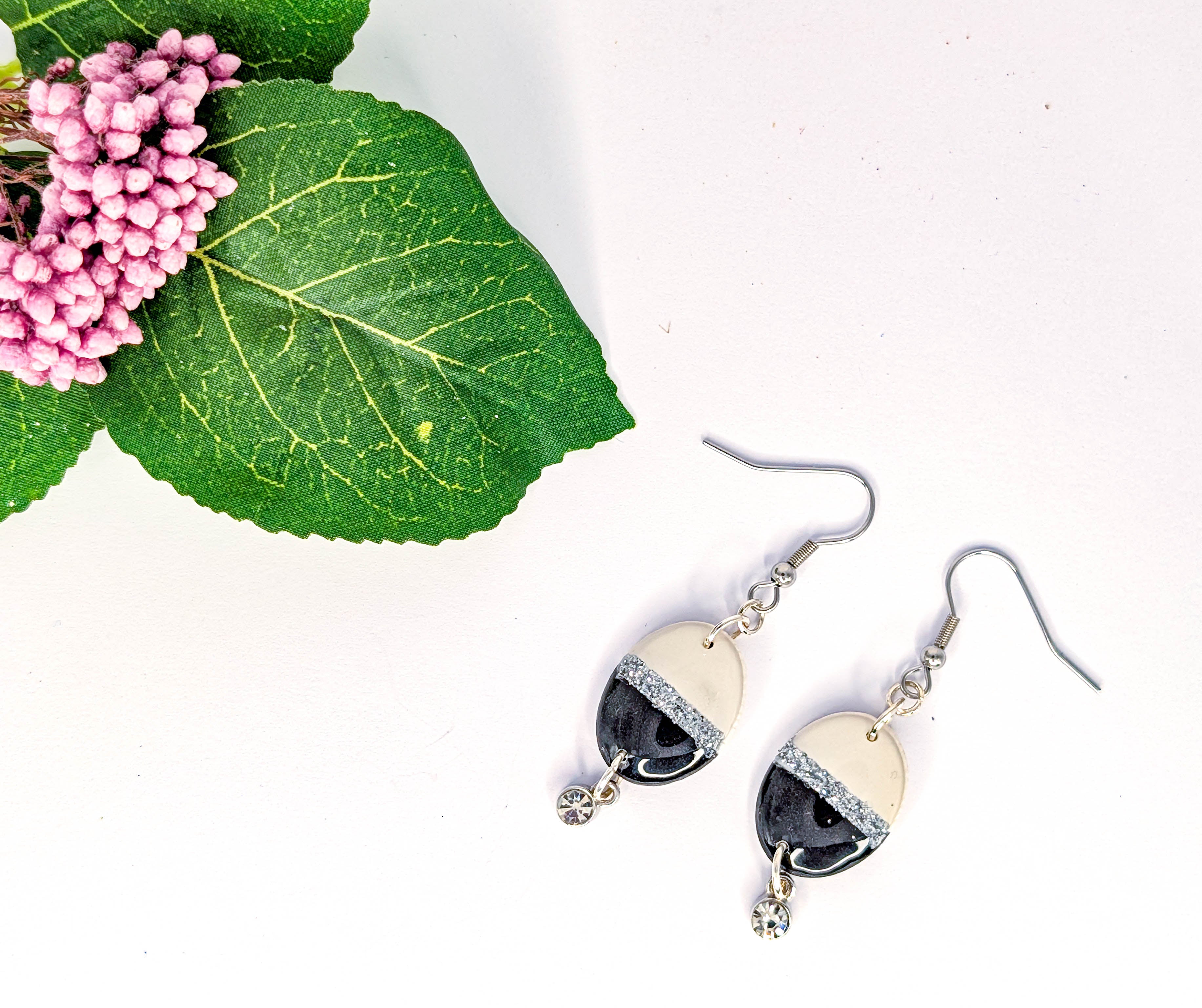 Black White Glitter Earrings