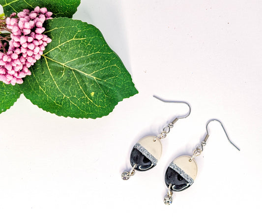 Black White Glitter Earrings