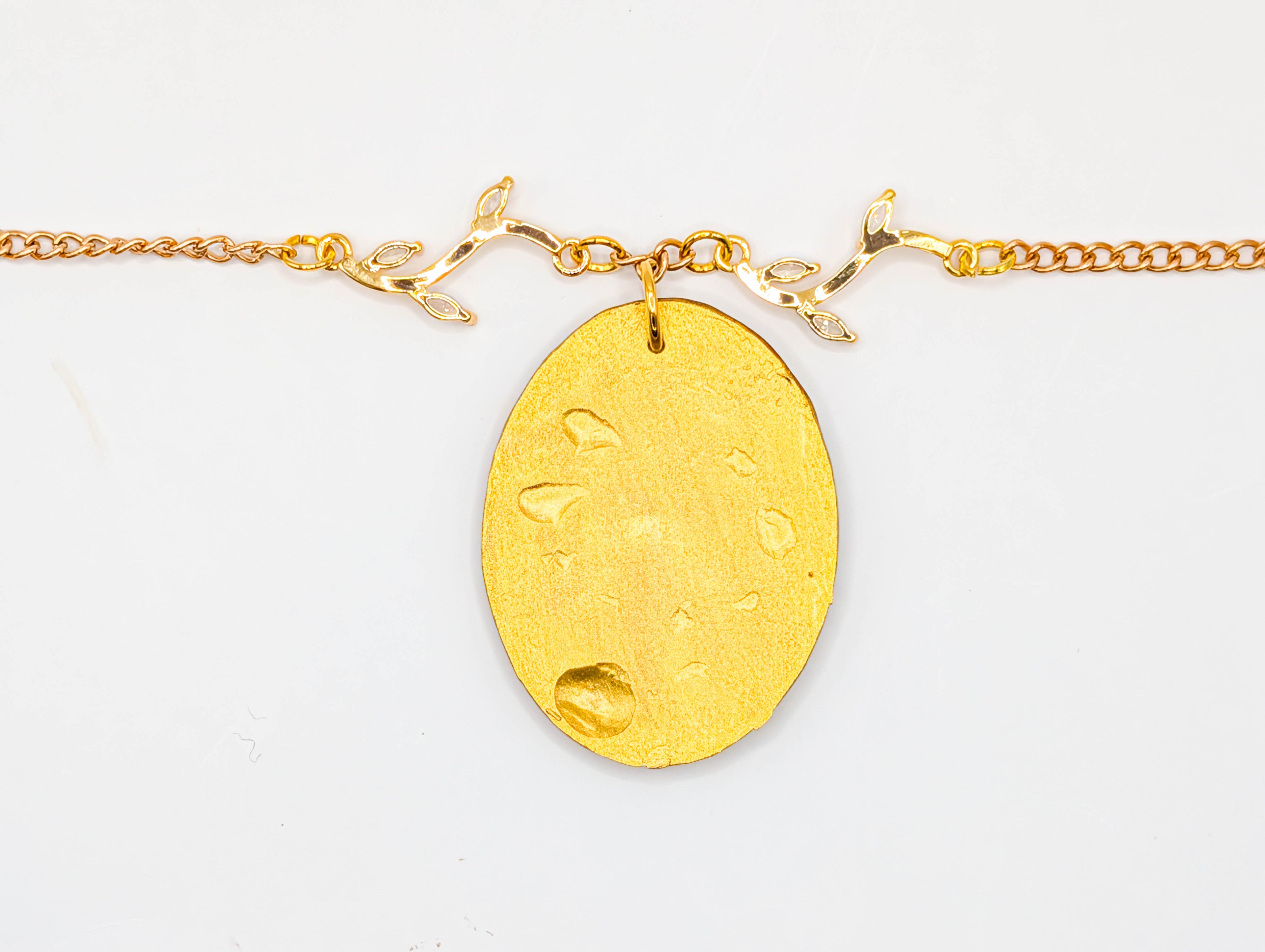 Cottagecore Polymer Clay Necklace, Gold Leaf Botanical Pendant