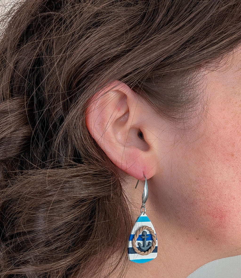 Nautical Anchor Polymer Clay Earrings: Coastal Summer Dangles