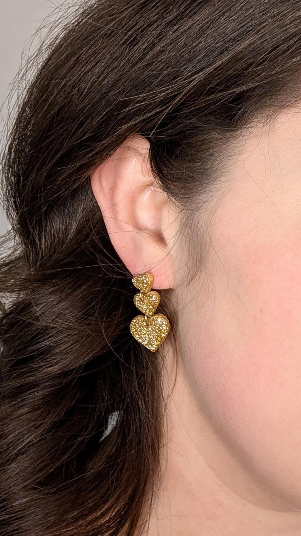 Triple Stacked Glitter Heart Valentine's/Galentine's Earrings