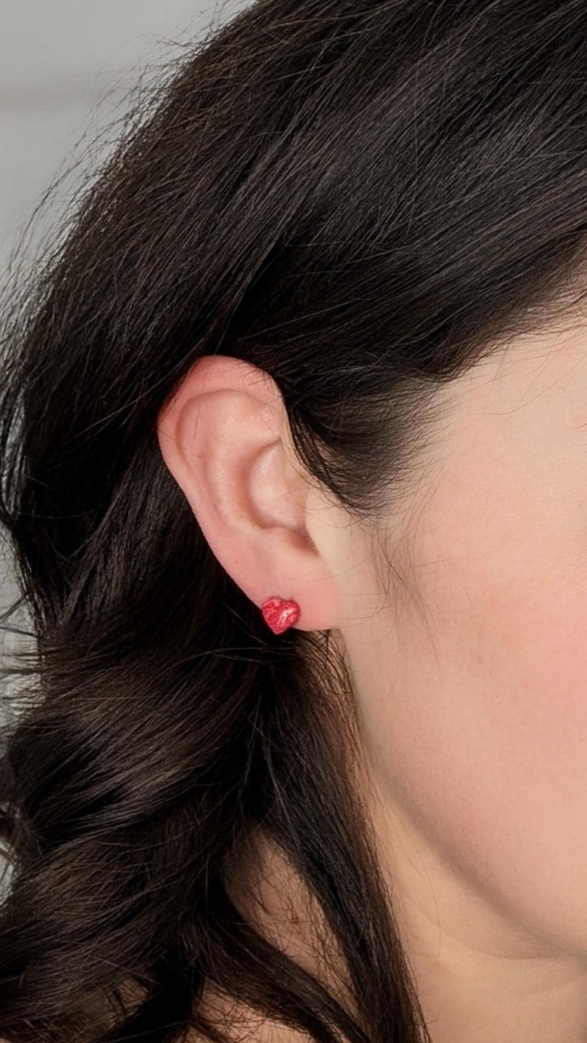 Red Swirled Heart Stud Earrings