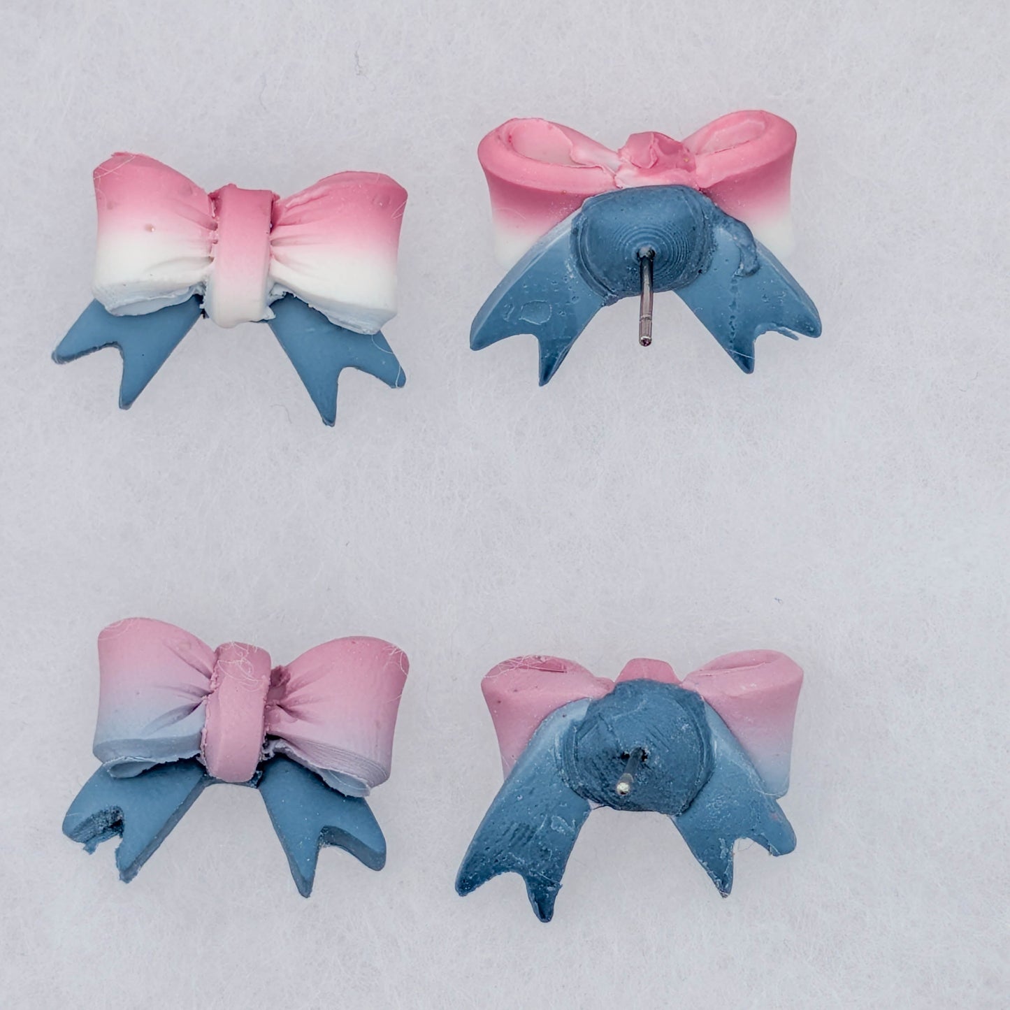 Faded Glory Bow Studs: Coquette Americana Polymer Clay Earrings for Fourth of July