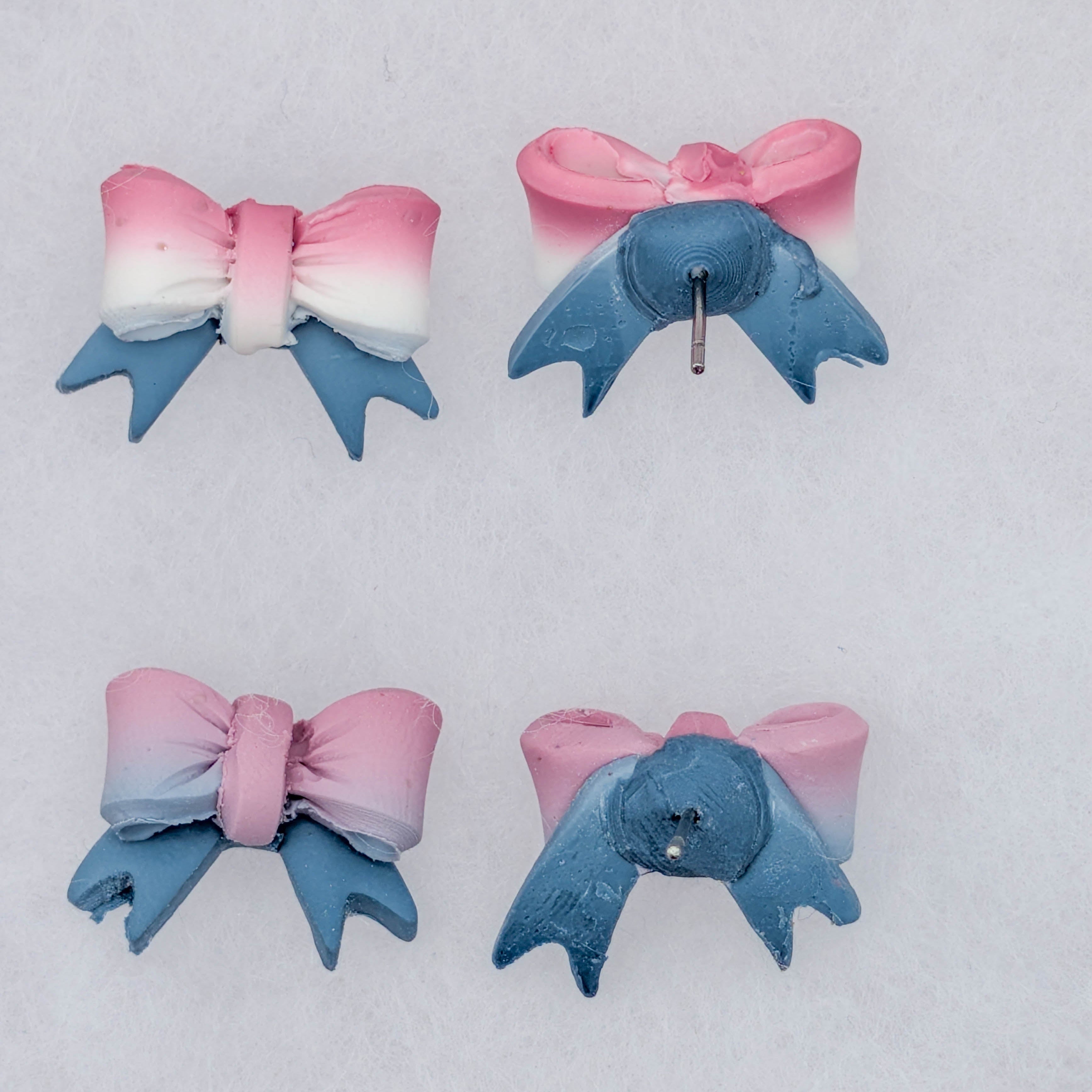 Faded Glory Bow Studs: Coquette Americana Polymer Clay Earrings for Fourth of July