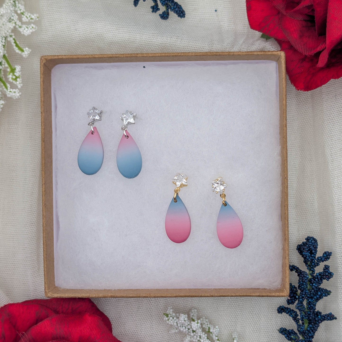 Faded Glory Patriotic Earrings: Handmade Americana Polymer Clay Dangles for USA Celebrations