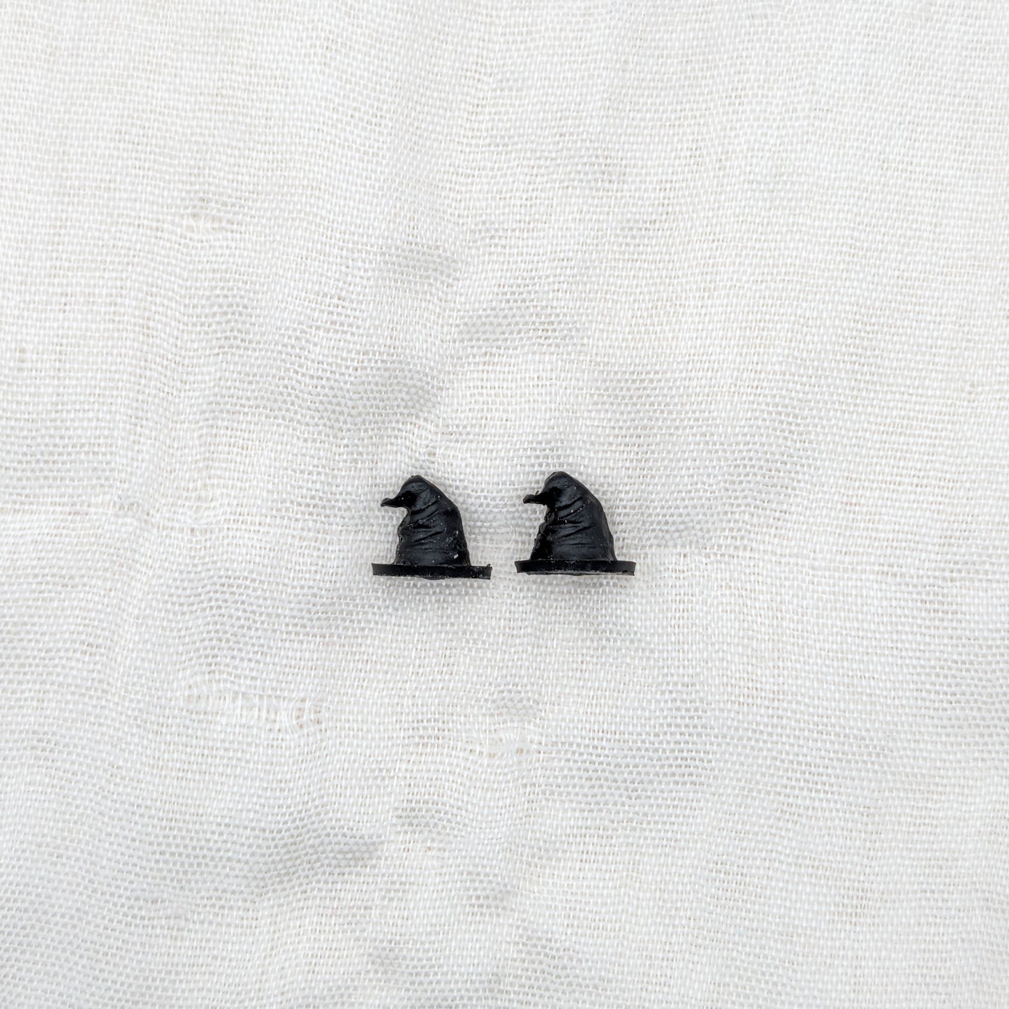 Mini handmade black 3D witch hat stud earrings with sculpted folds