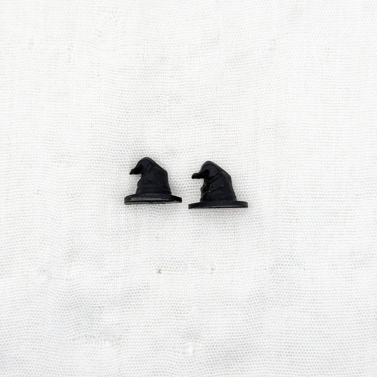 Small handmade black 3D witch hat stud earrings with crooked points