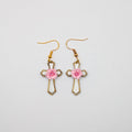 Pink Floral Cross Earrings