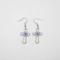 Lavender Floral Cross Earrings