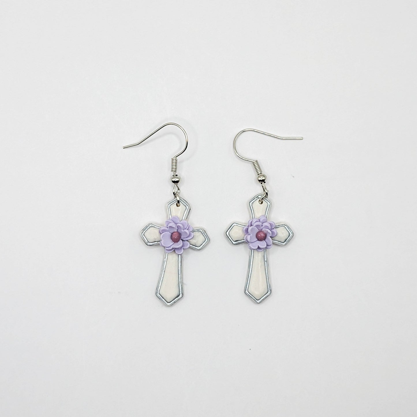 Lavender Floral Cross Earrings