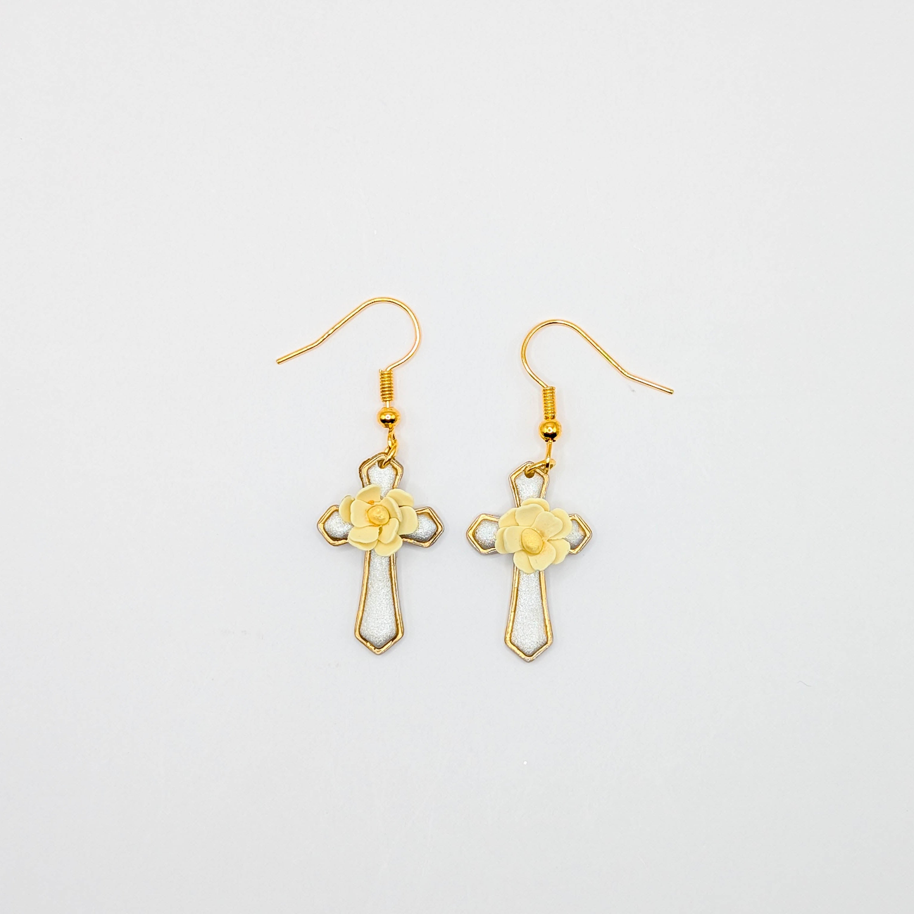 Yellow Floral Cross Earrings