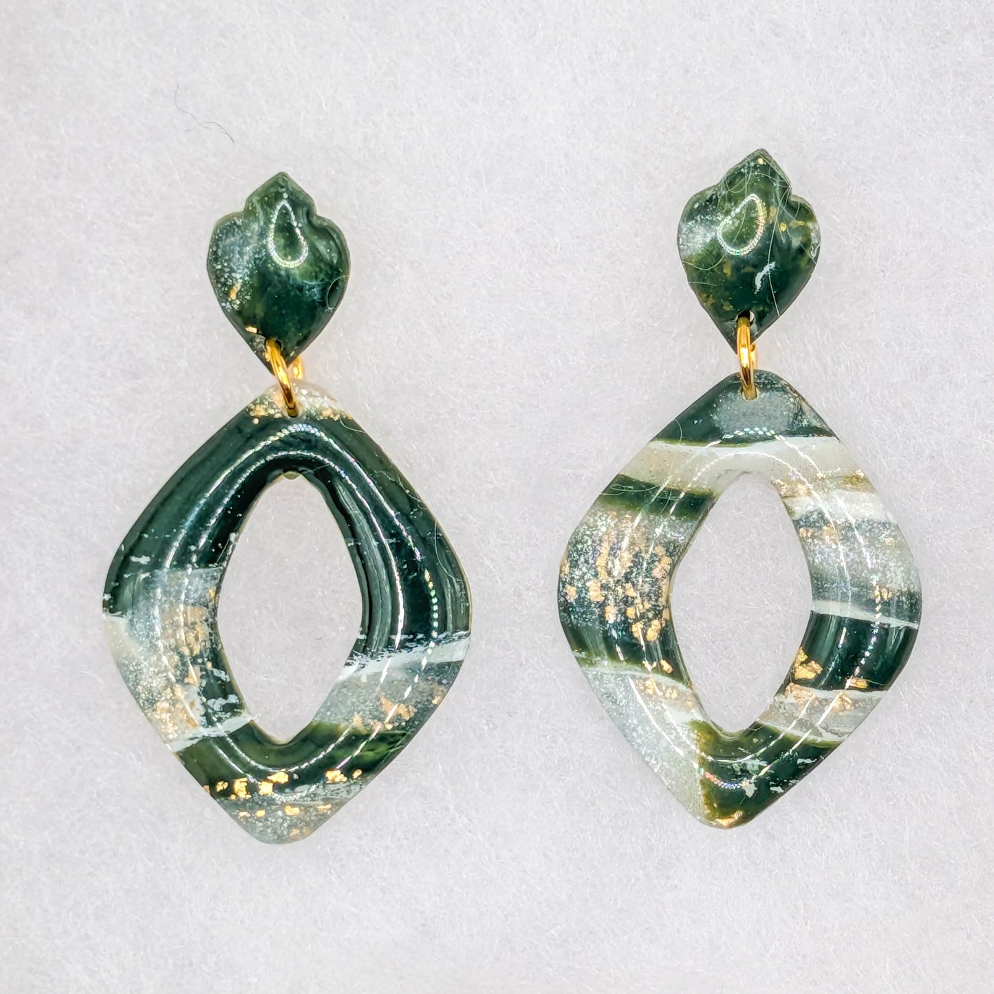 Forest Green Marble Polymer Clay Earrings