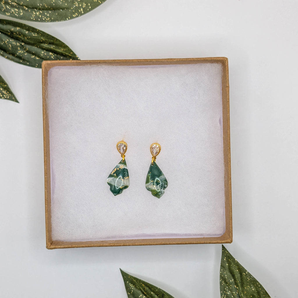 Forest Green Marble Polymer Clay Earrings