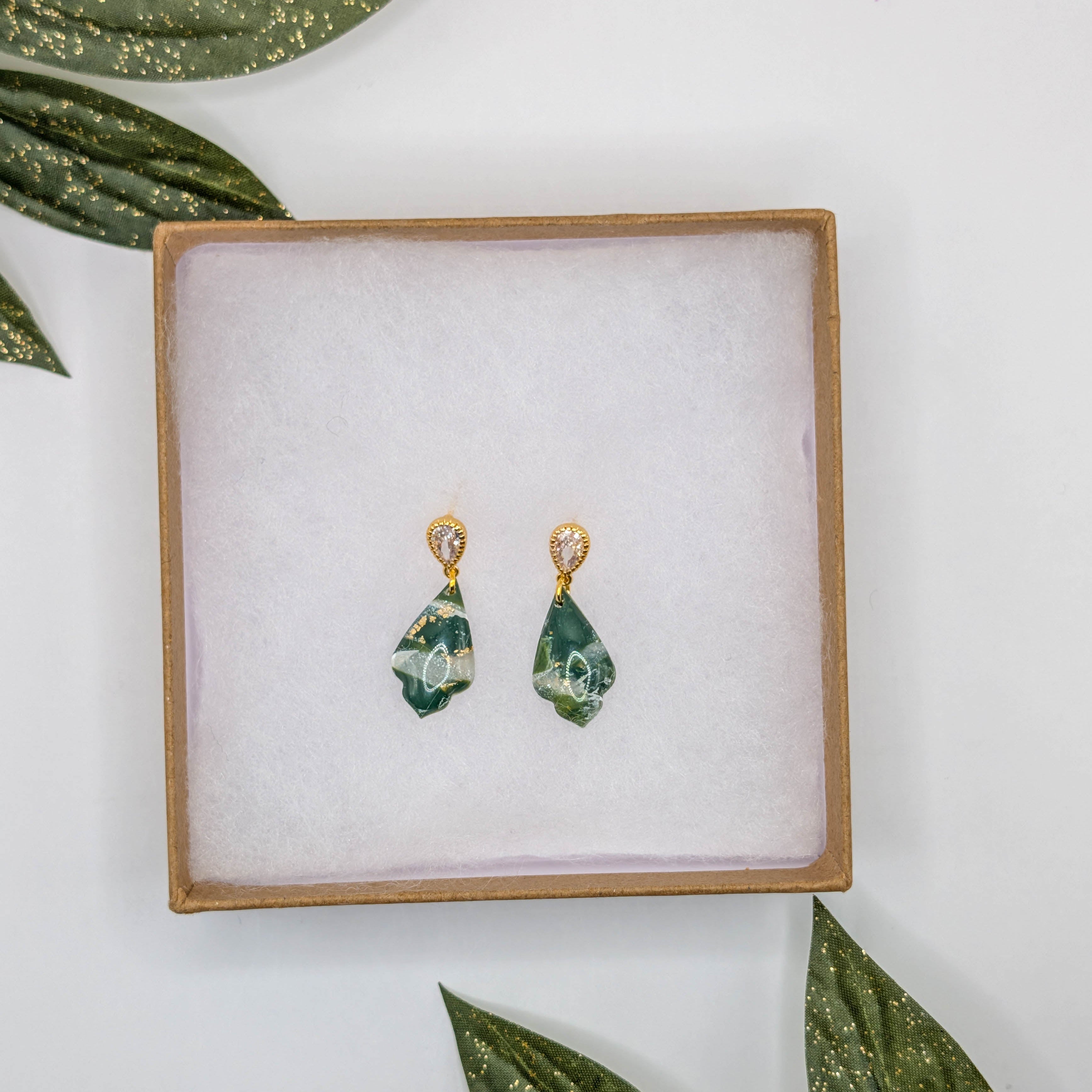 Forest Green Marble Polymer Clay Earrings