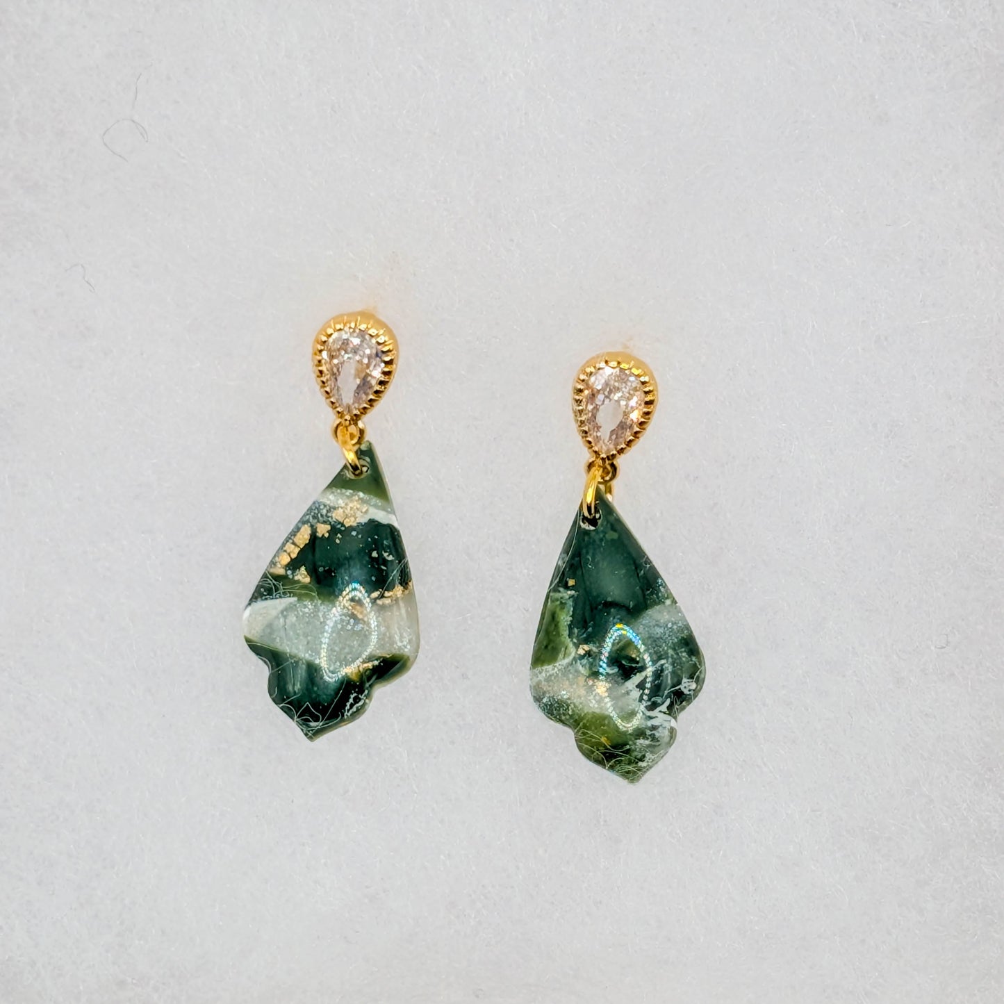 Forest Green Marble Polymer Clay Earrings