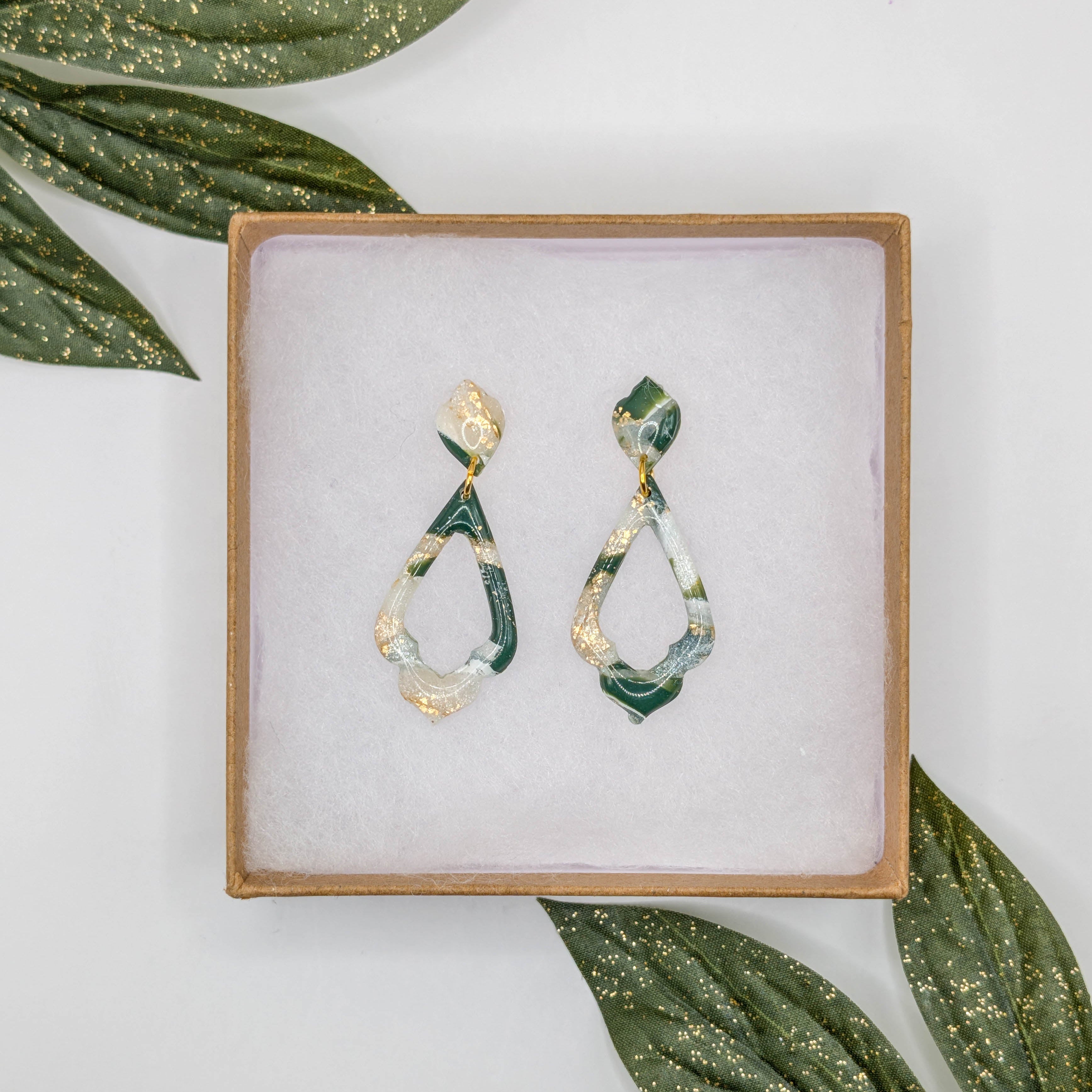 Forest Green Marble Polymer Clay Earrings