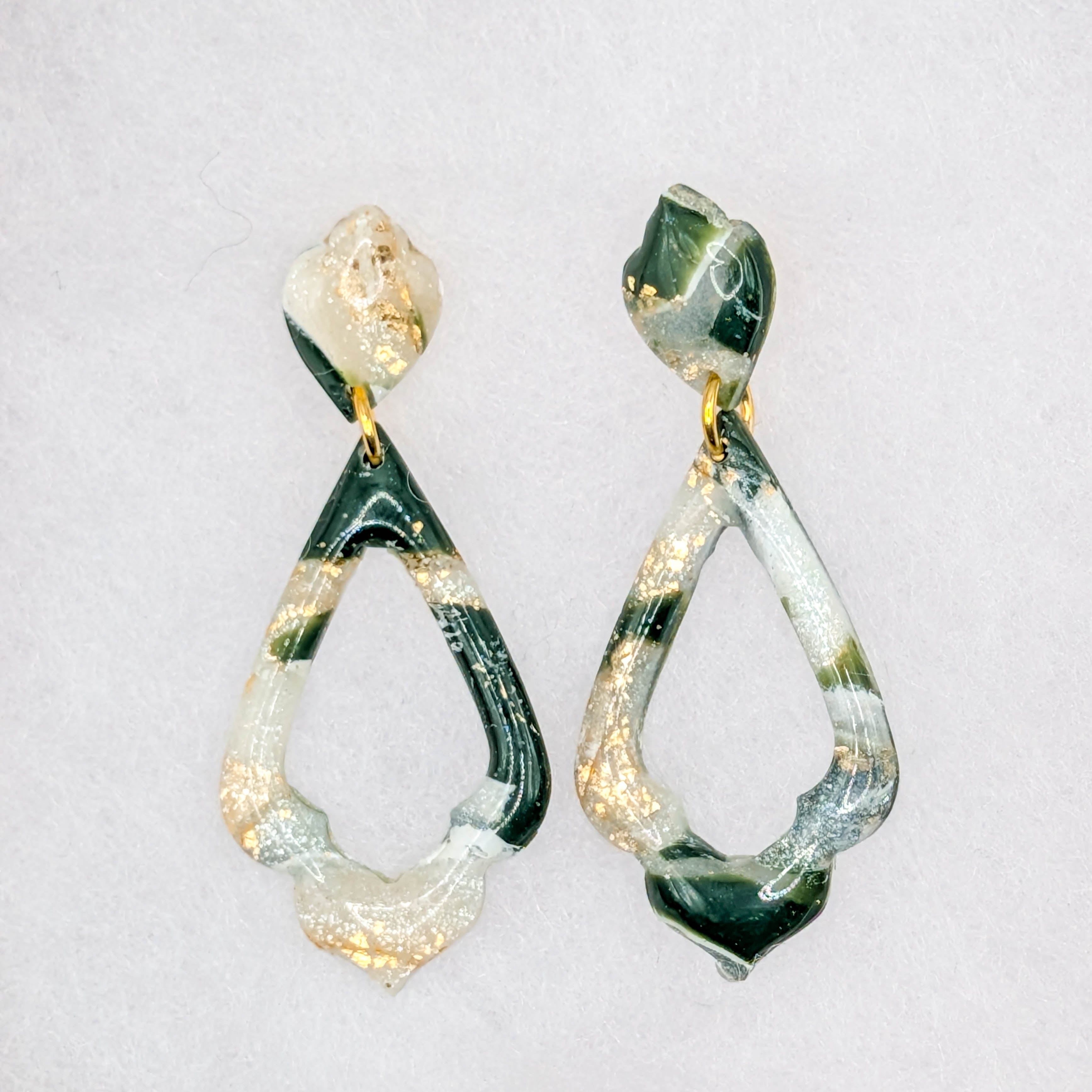 Forest Green Marble Polymer Clay Earrings