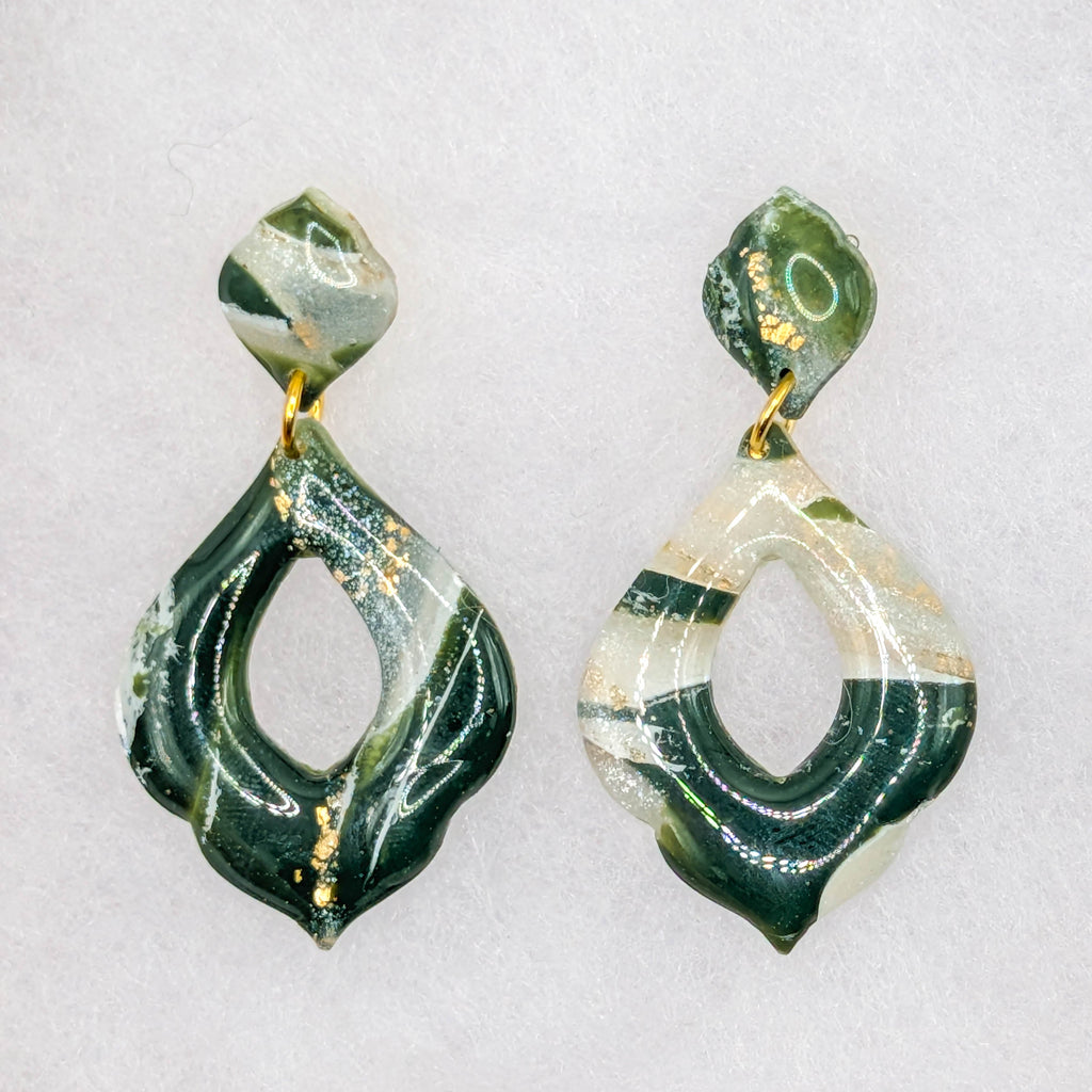 Forest Green Marble Polymer Clay Earrings