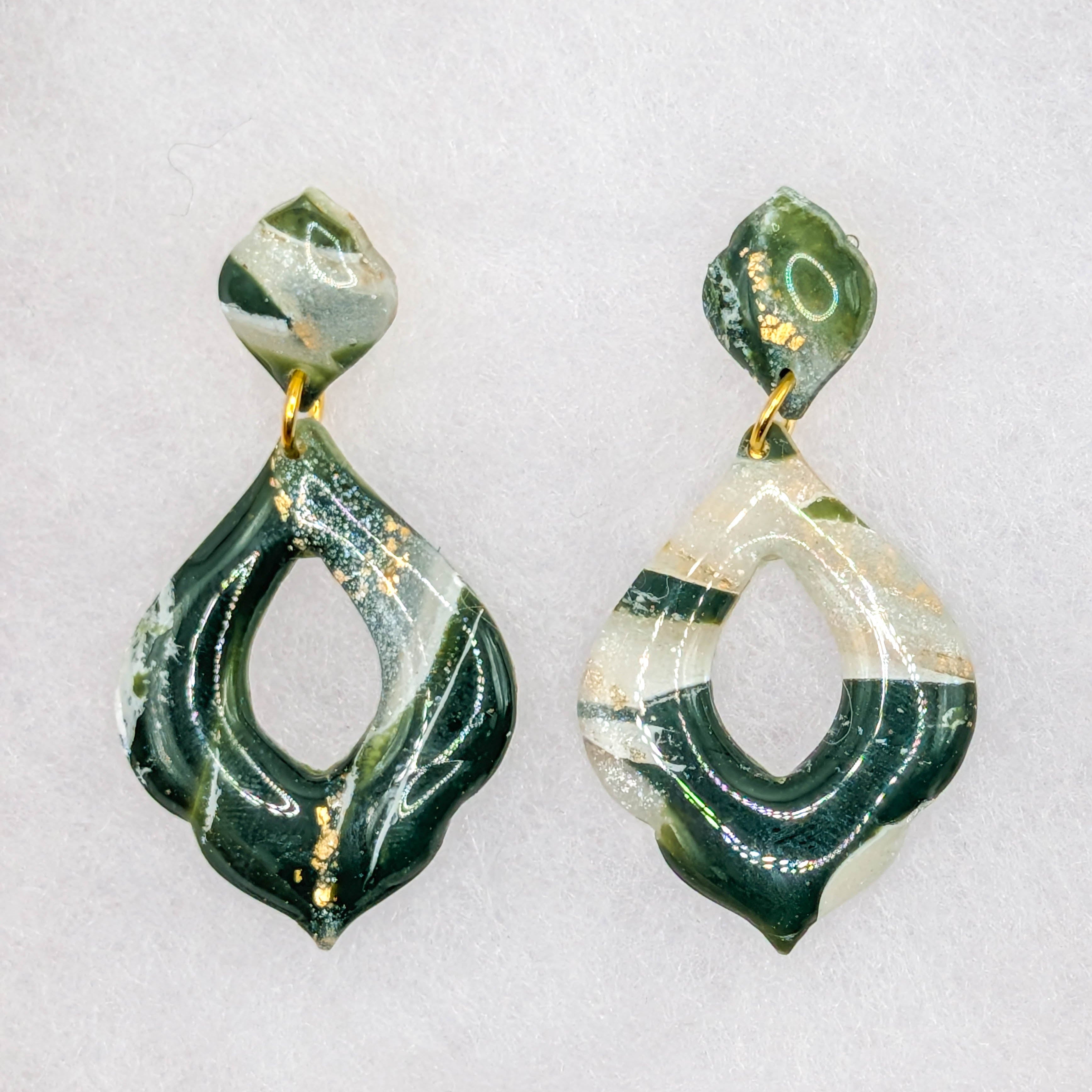 Forest Green Marble Polymer Clay Earrings