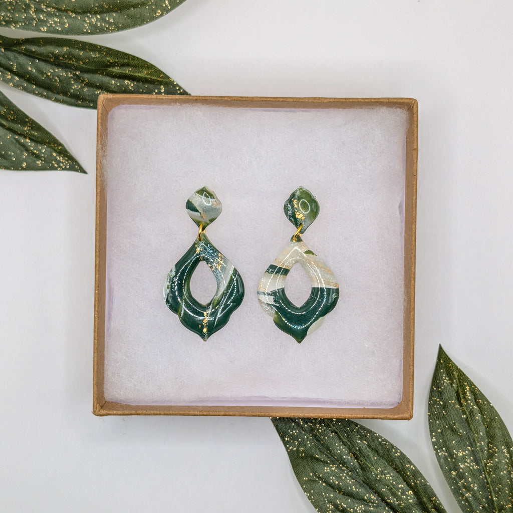 Forest Green Marble Polymer Clay Earrings