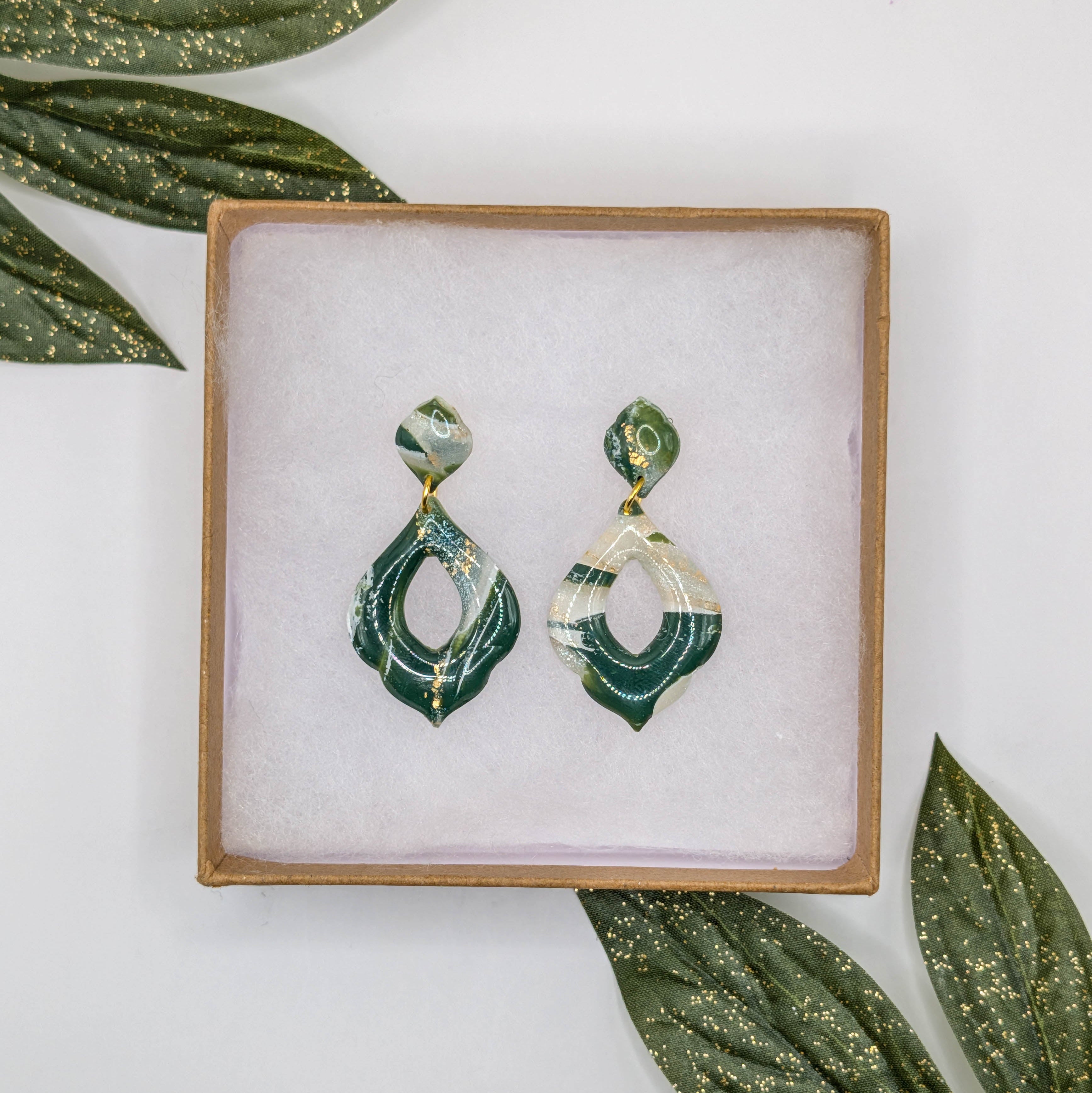 Forest Green Marble Polymer Clay Earrings