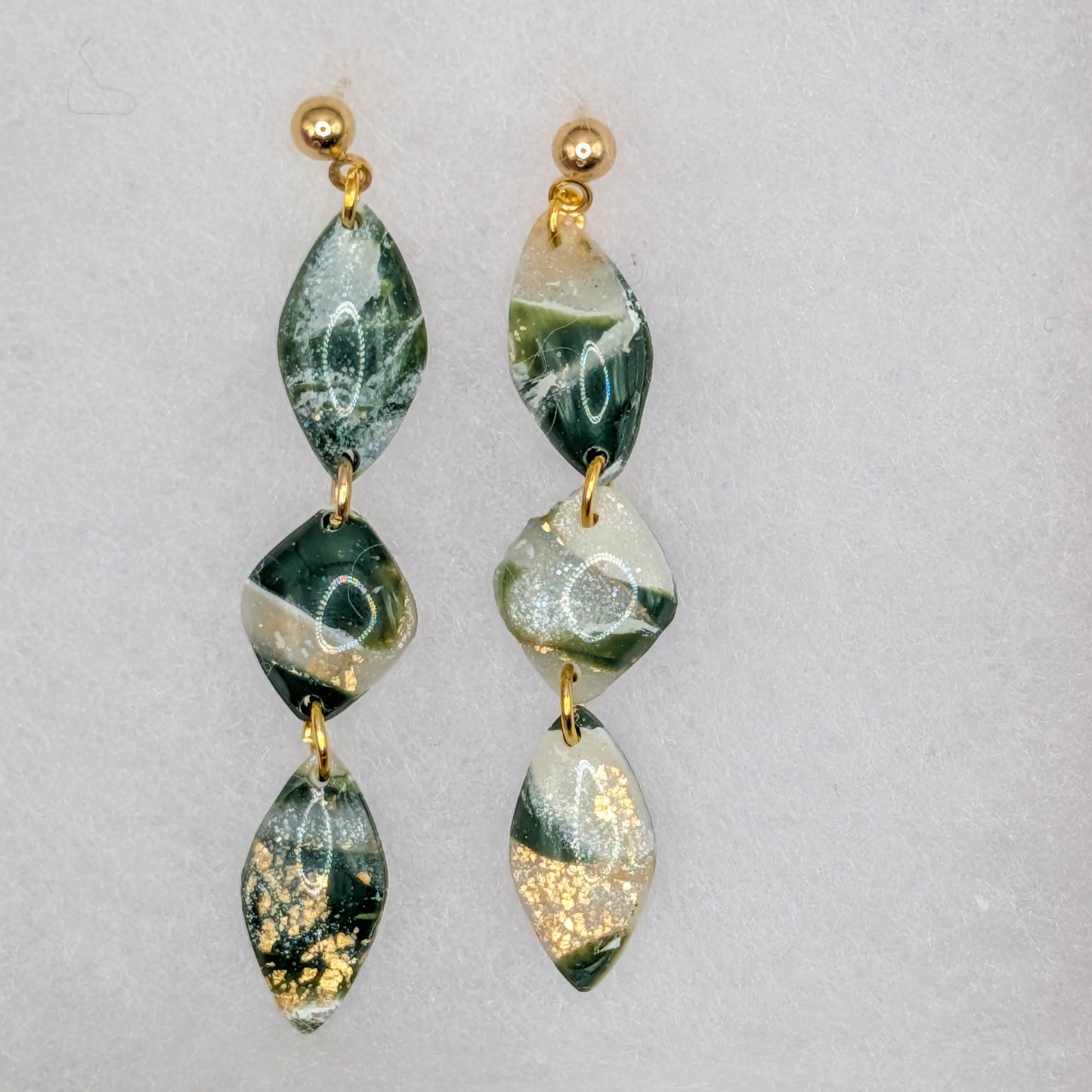 Forest Green Marble Polymer Clay Earrings