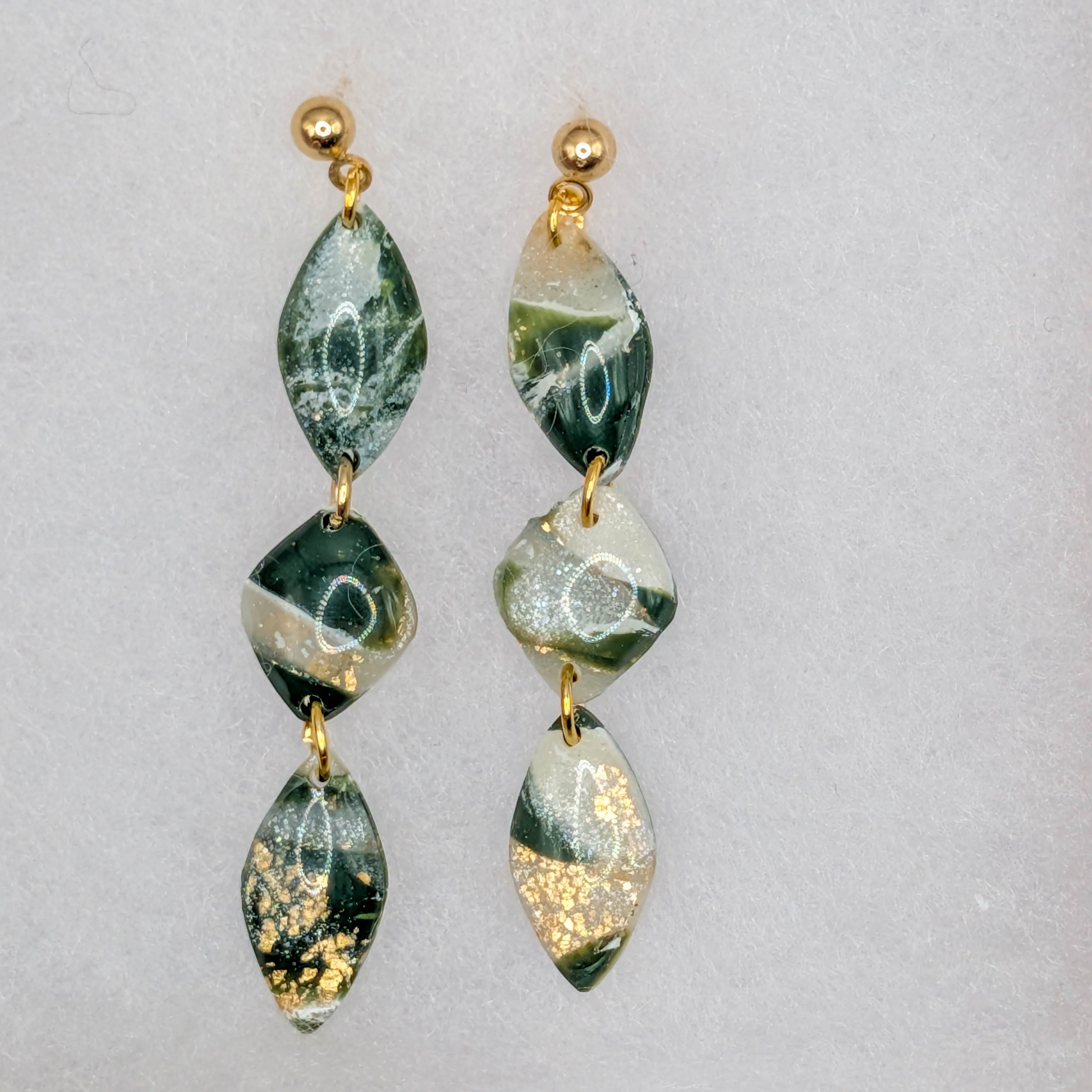 Forest Green Marble Polymer Clay Earrings