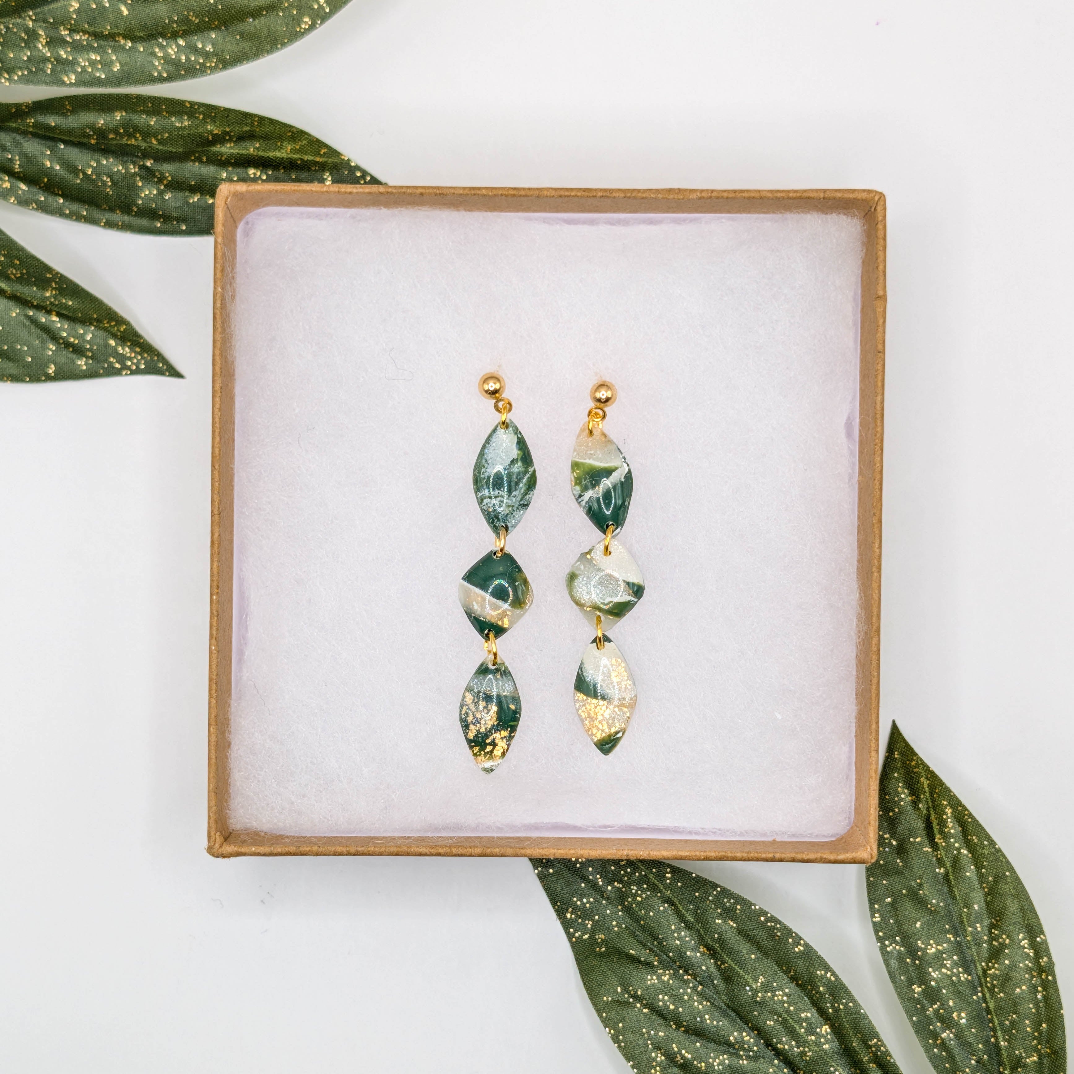Forest Green Marble Polymer Clay Earrings