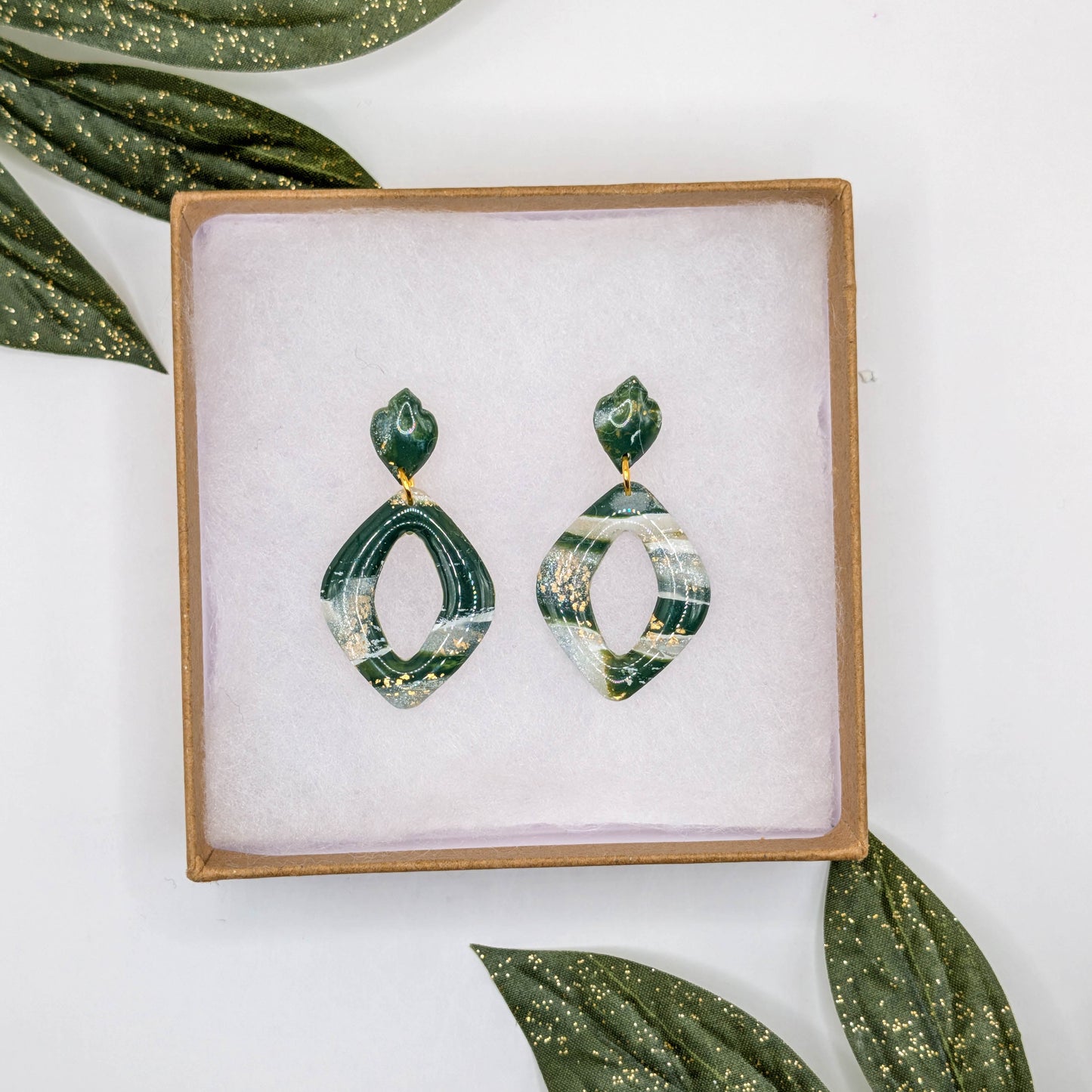 Forest Green Marble Polymer Clay Earrings