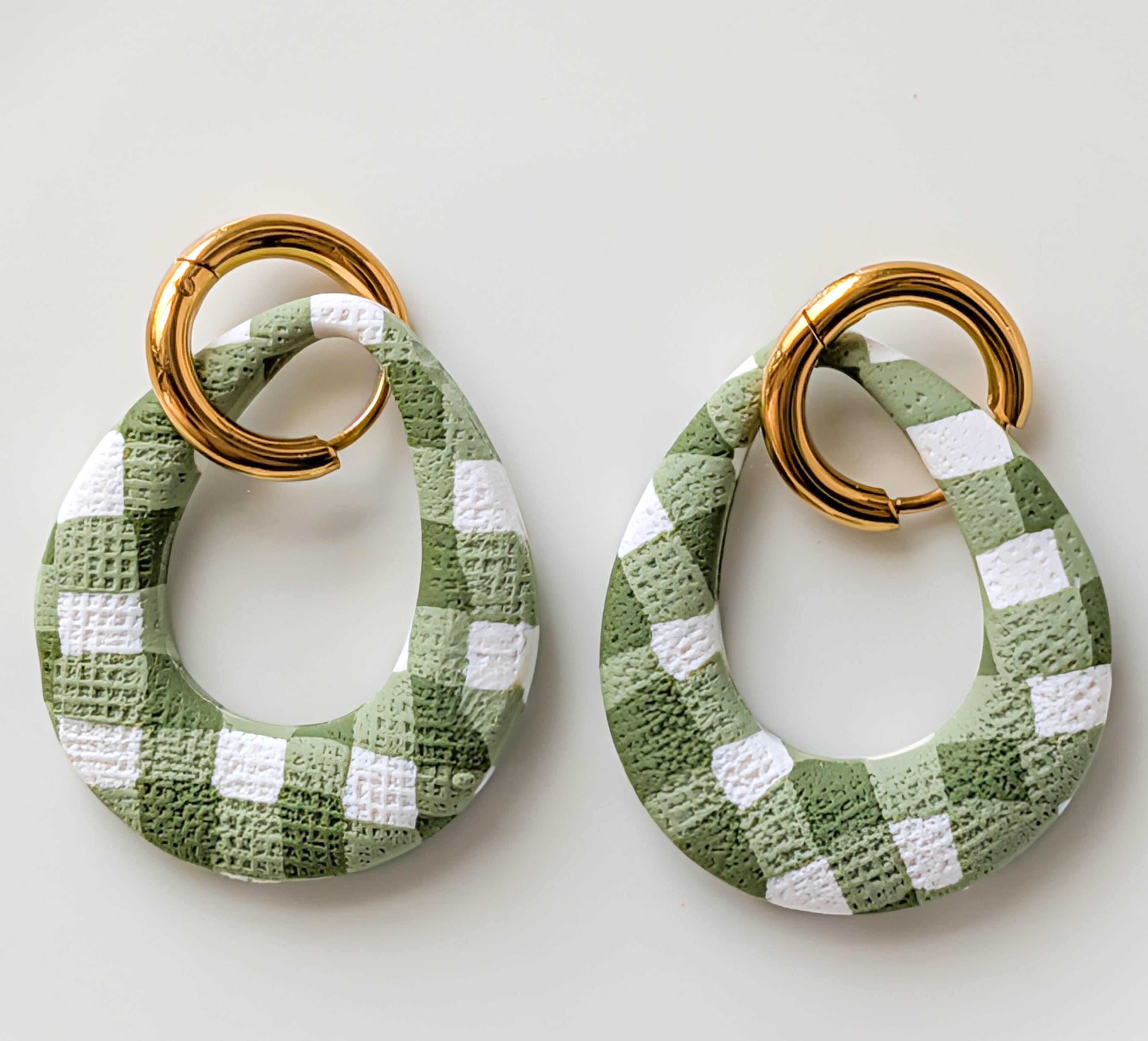 Gingham Polymer Clay Earrings: Interchangeable Cottagecore Dangles
